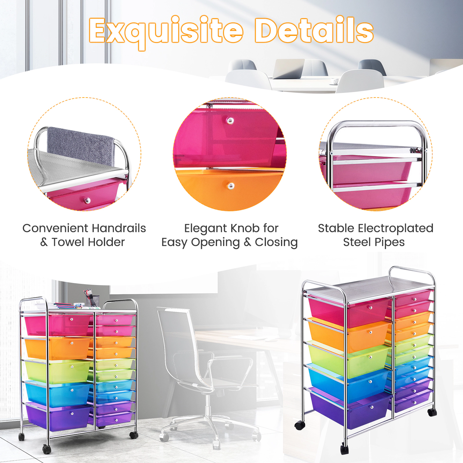 SUGIFT 25-in Wide 15-Drawer Rolling Storage Cart Utility Organizer with Locking Wheels and Removable Drawers