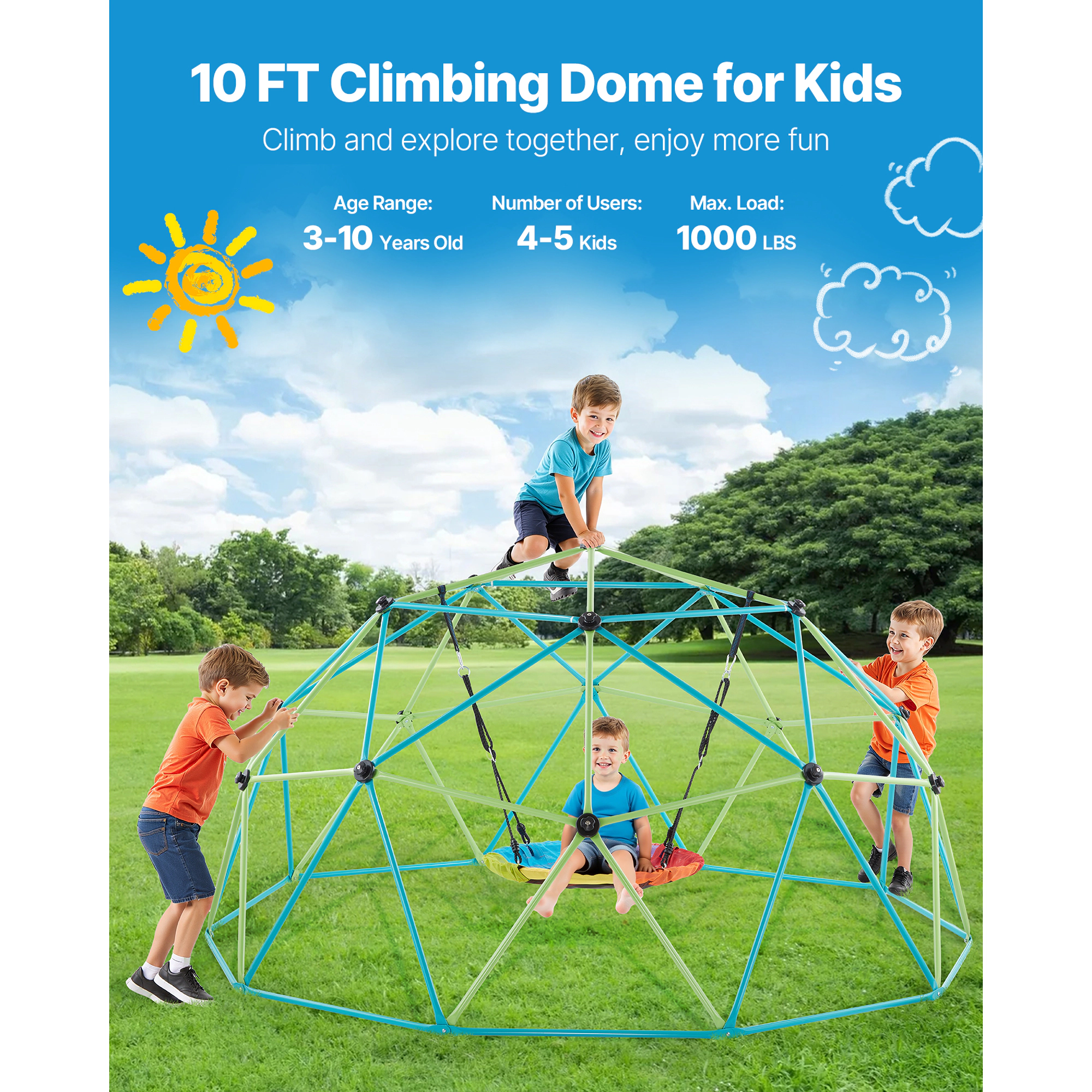 HONGGE Climbing Dome, Geometric Dome Climber, Jungle Gym Playground, Easy-Assembly