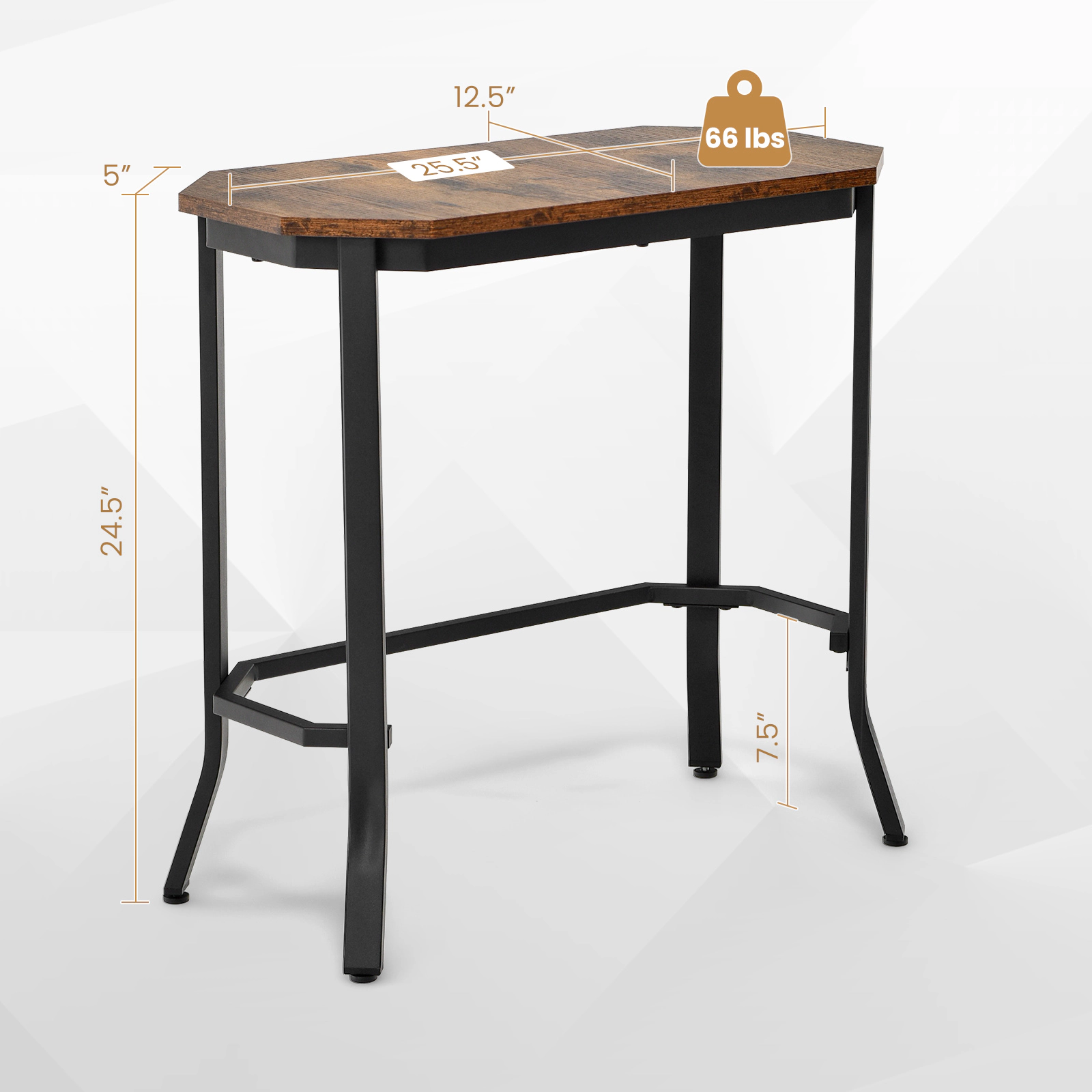 SUGIFT Narrow Hexagonal Rustic Wood Grain End Table 66-lb Capacity Rustic Brown