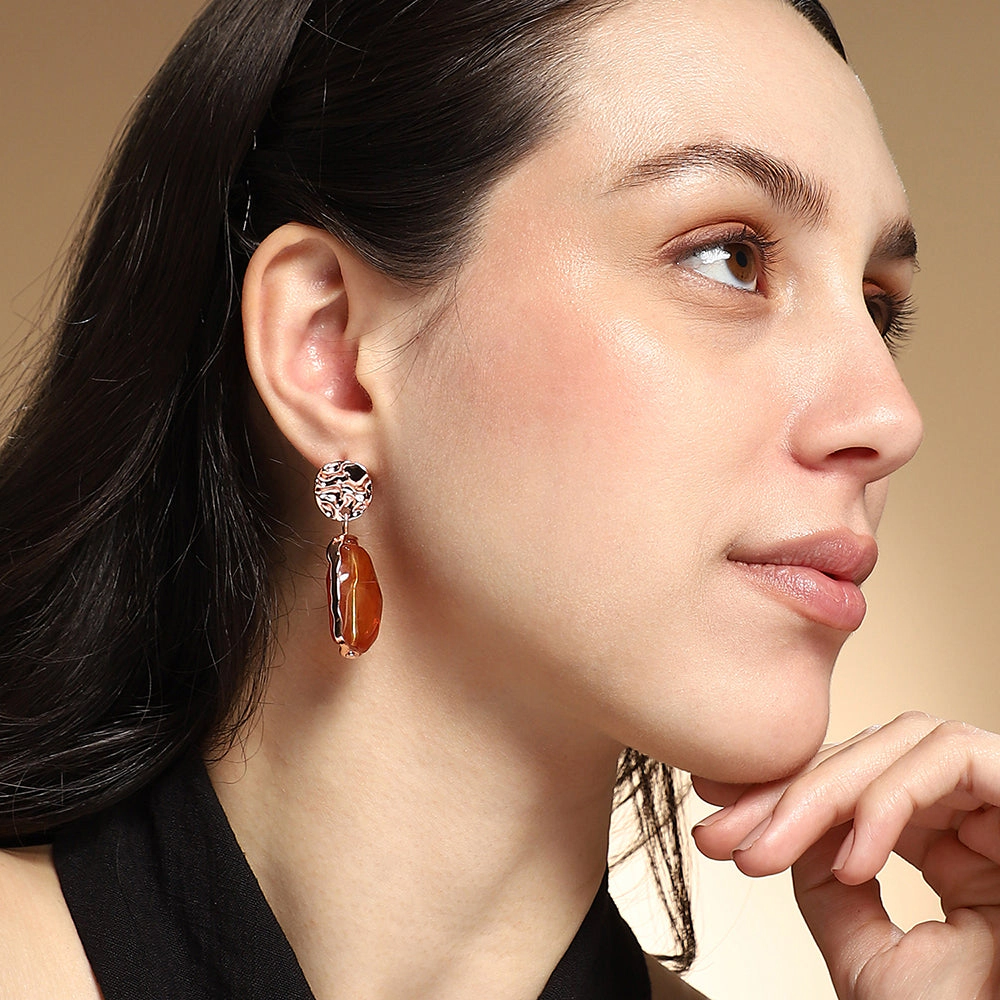 SOHI Women's The Hammered-Amber Drop Earrings - Rose Gold