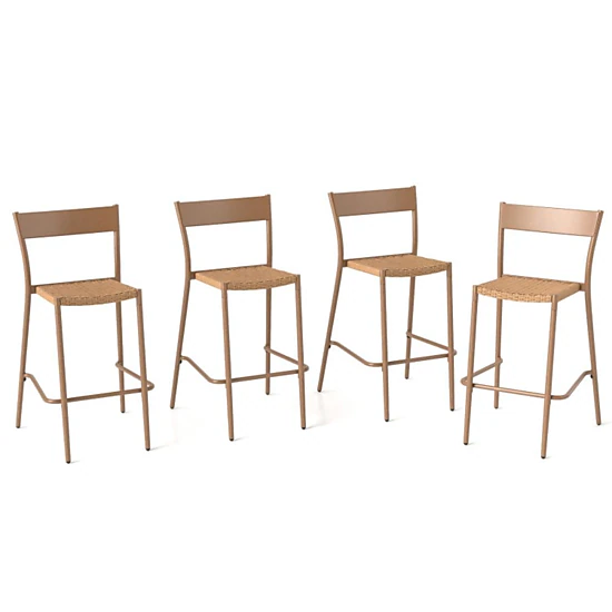 Hivvago Patio Barstools Set Of 4 With Rattan Seat And Metal Backrest-Light Brown