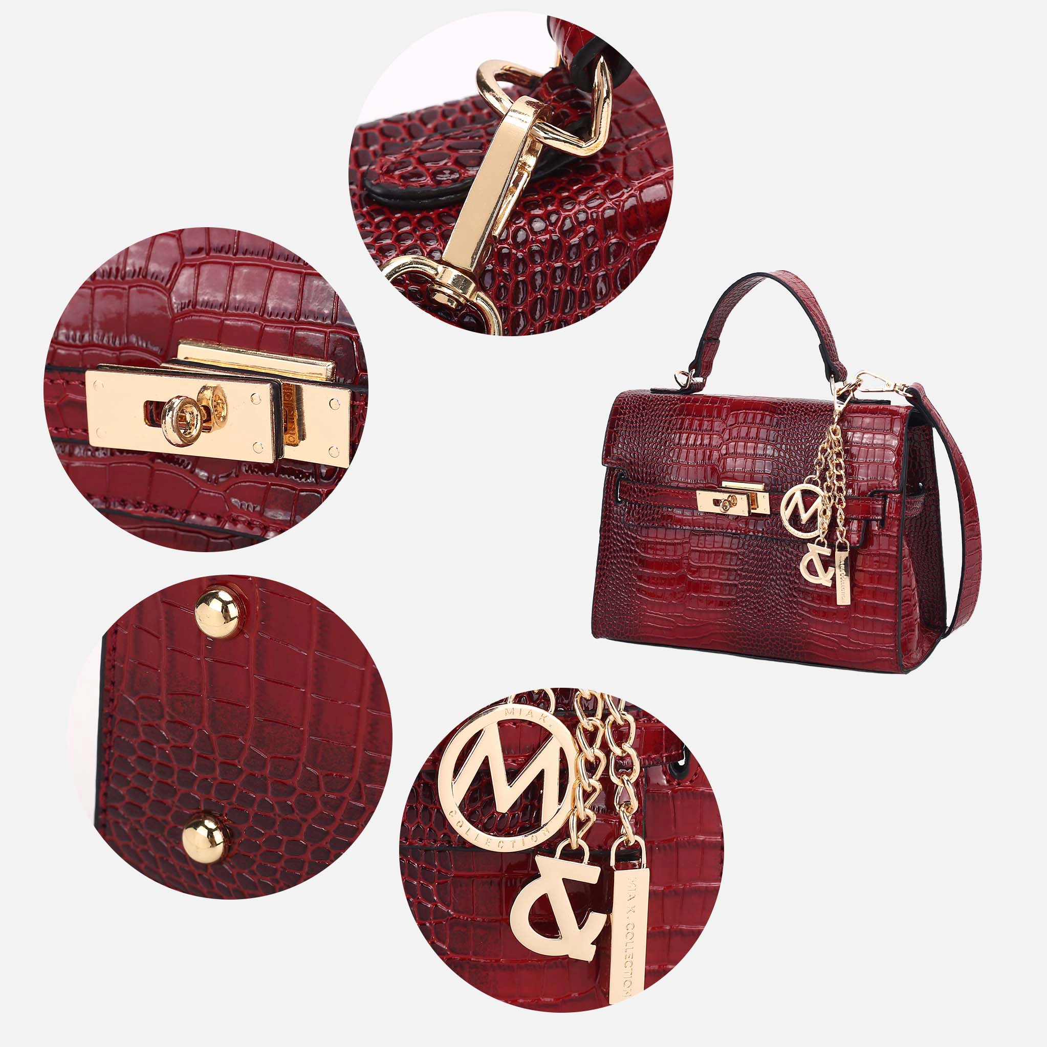 Mia K Collection Naomi Crocodile-Embossed Vegan Leather Satchel, Gold-Tone Hardware
