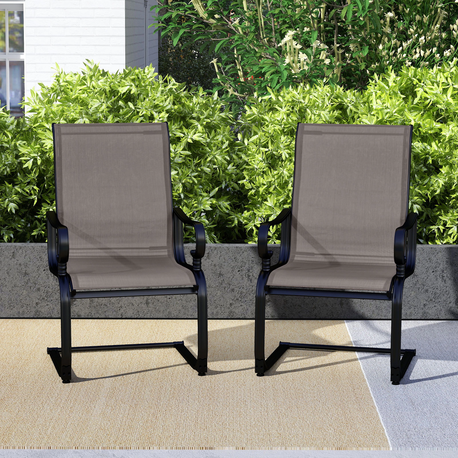 SUGIFT Set of 2 Rocking Patio Chairs with Breathable Quick-drying Fabric 350-lb Capacity Brown Black Gray