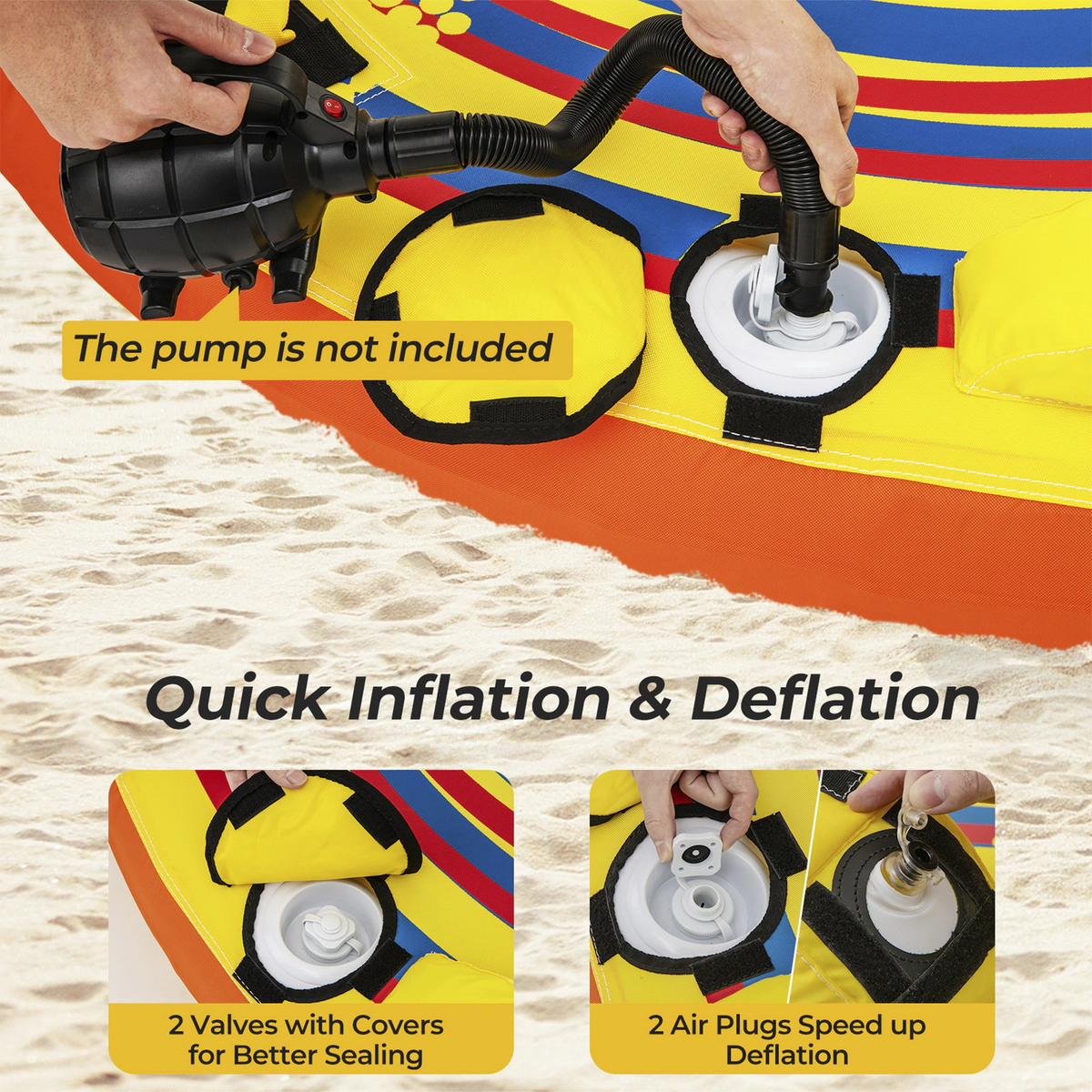 SUGIFT 2-Person Inflatable Towable Tube, 340 lb Capacity, Quick-Connect Tow Point