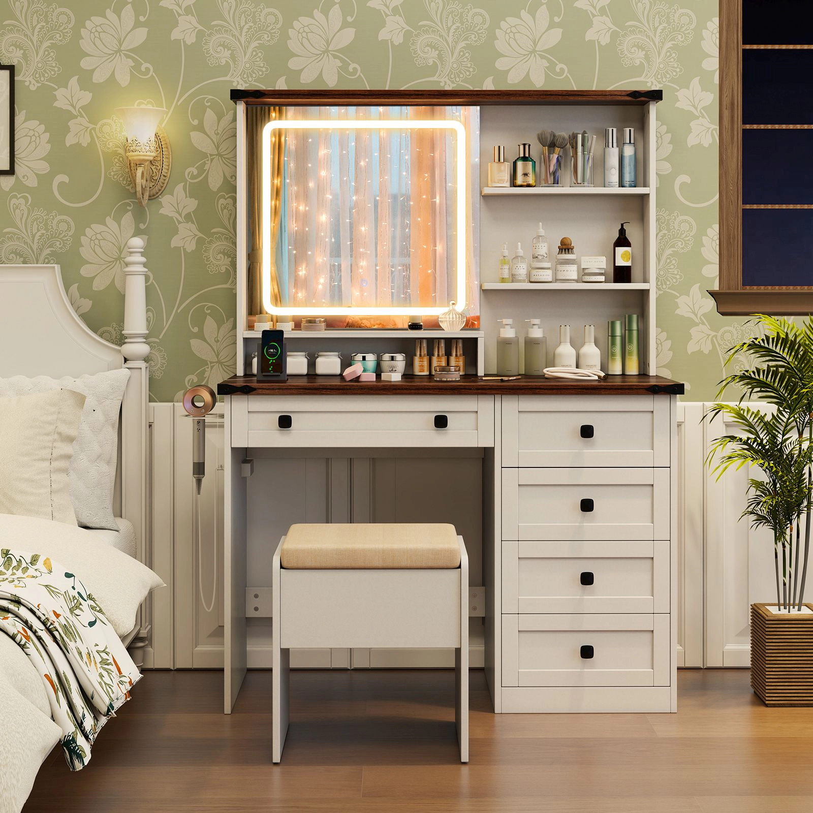 SlickBlue Makeup Vanity Desk with LED Mirror and Charging Station