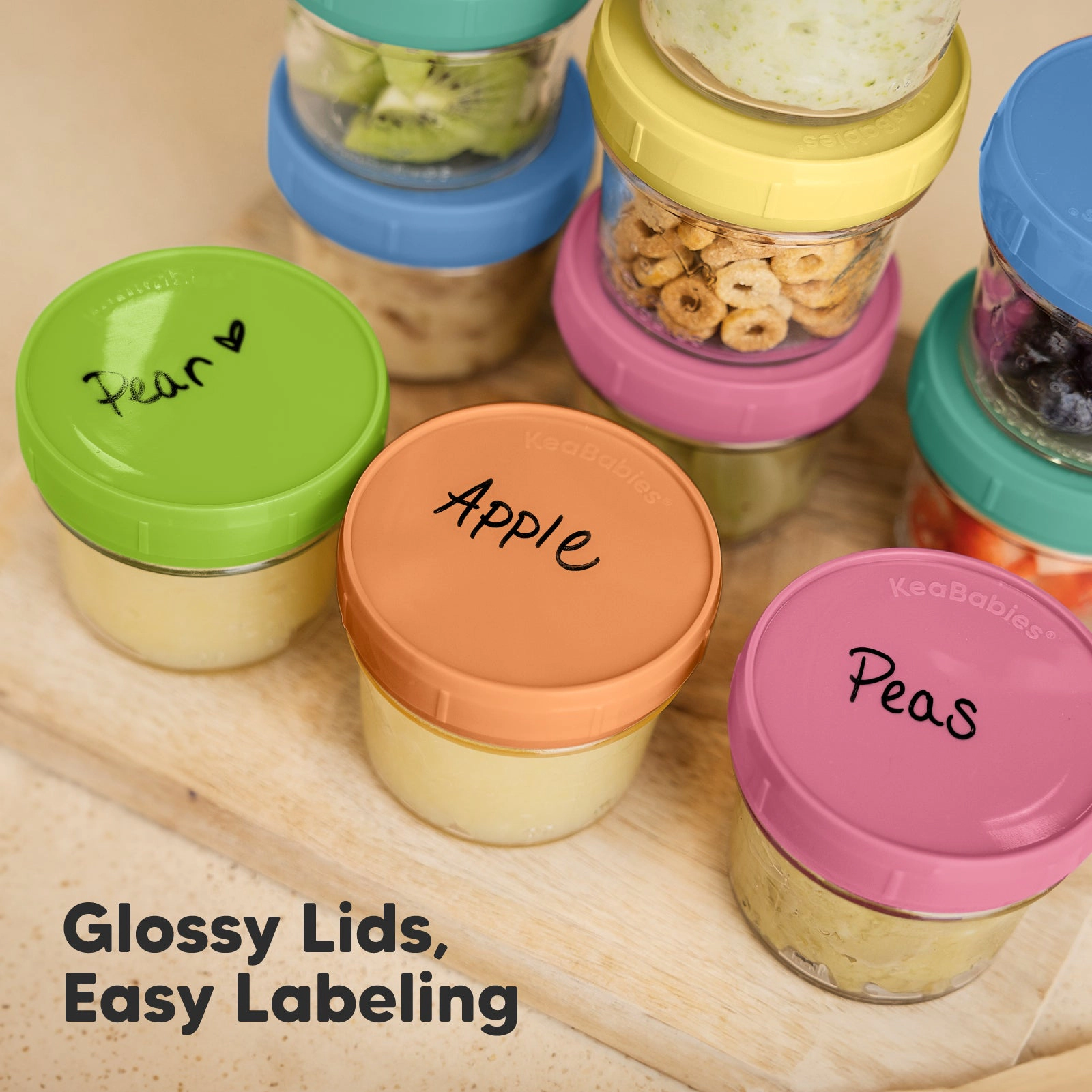 KeaBabies Prep Jars Baby Food Storage Glass Containers for Boys, Girls