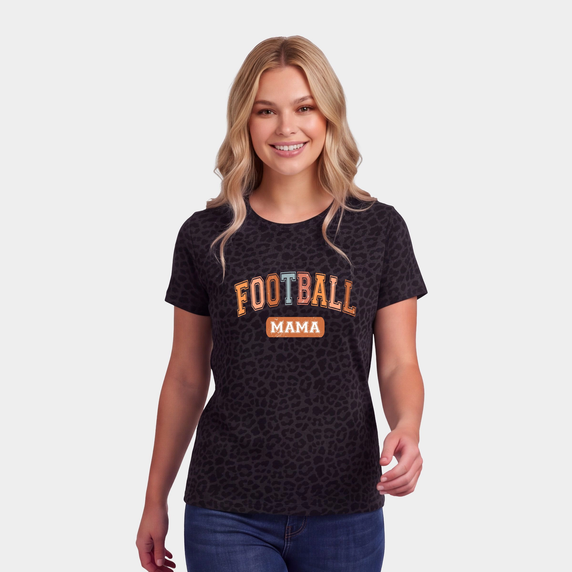 Simply Sage Market - Women's Leopard Print Tee Varsity Football Mama
