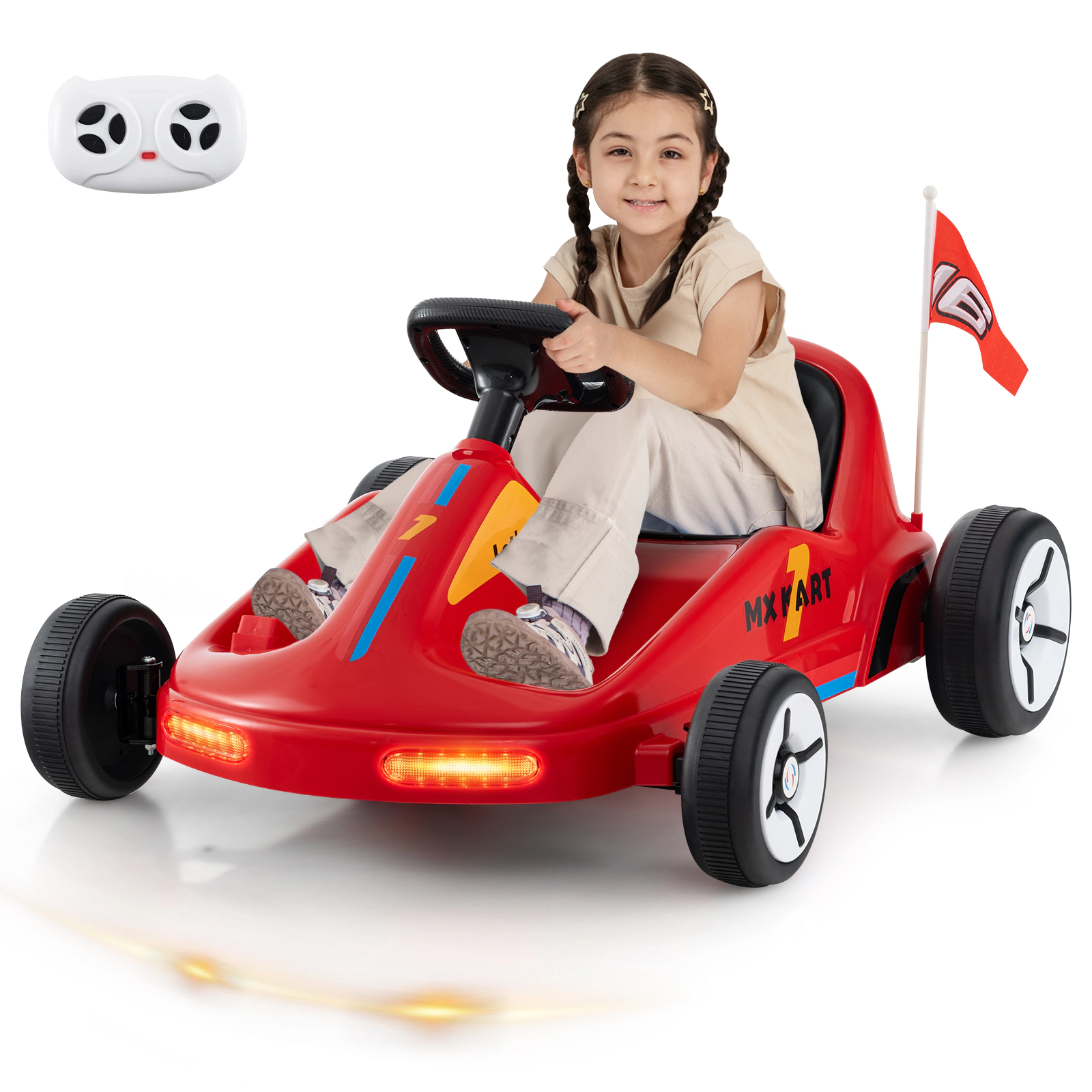 SUGIFT 12V Electric Go Kart Ride-On Car with Remote Control 66-lb Capacity Ages 3+ 33-in Body Built-In Music Red