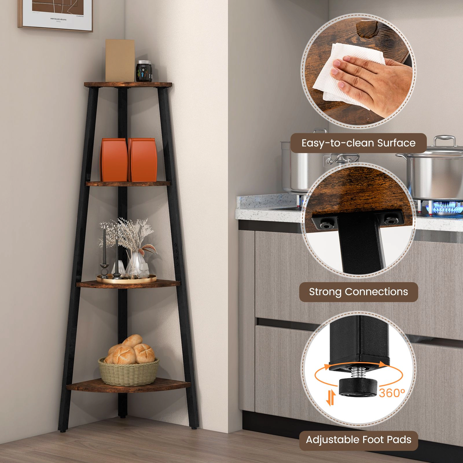 SlickBlue Modern 4-Tier Corner Bookshelf with Open Display Shelves