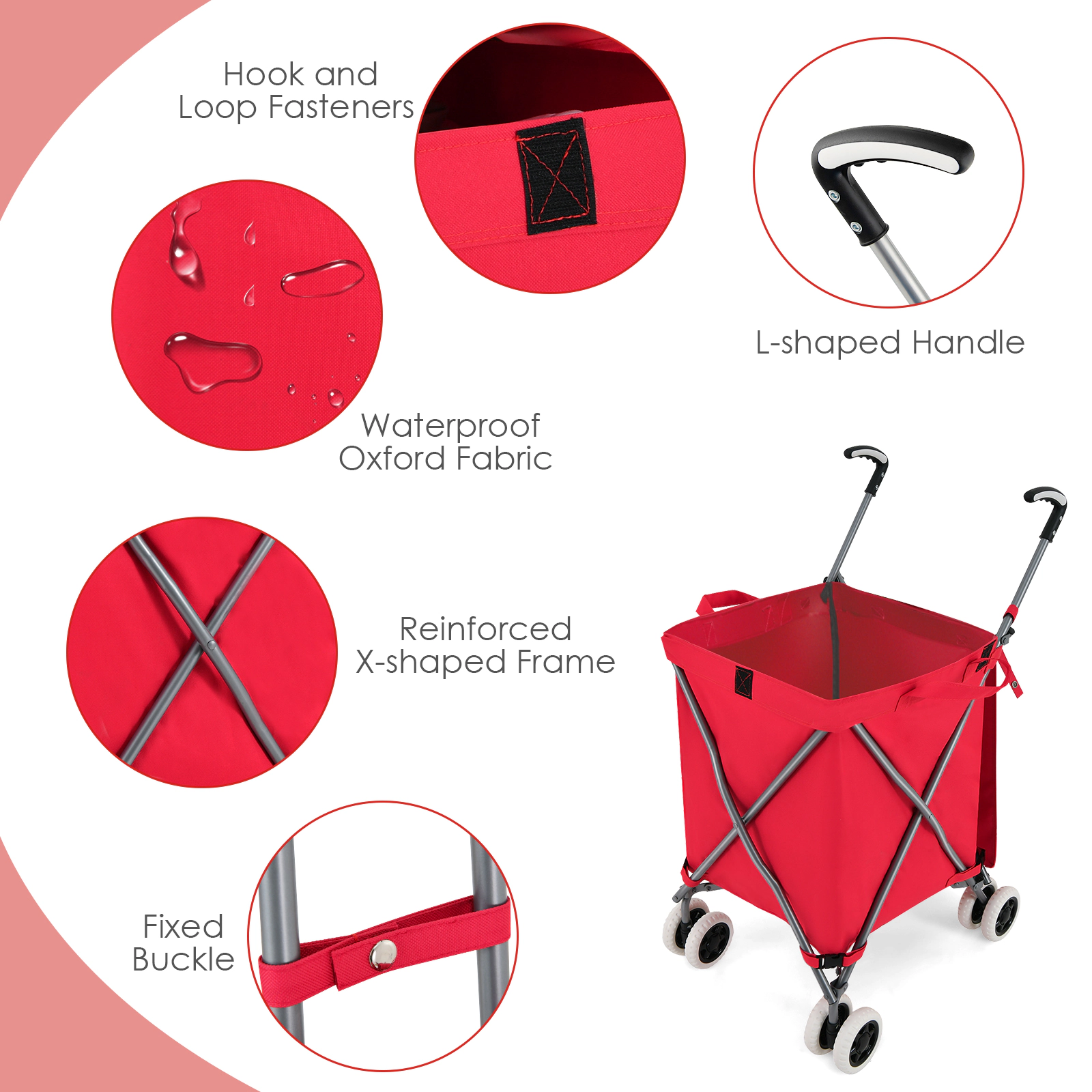 SUGIFT Foldable 24-Gallon Shopping Utility Cart with Water-Resistant Removable Canvas Bag 120-lb Capacity Red
