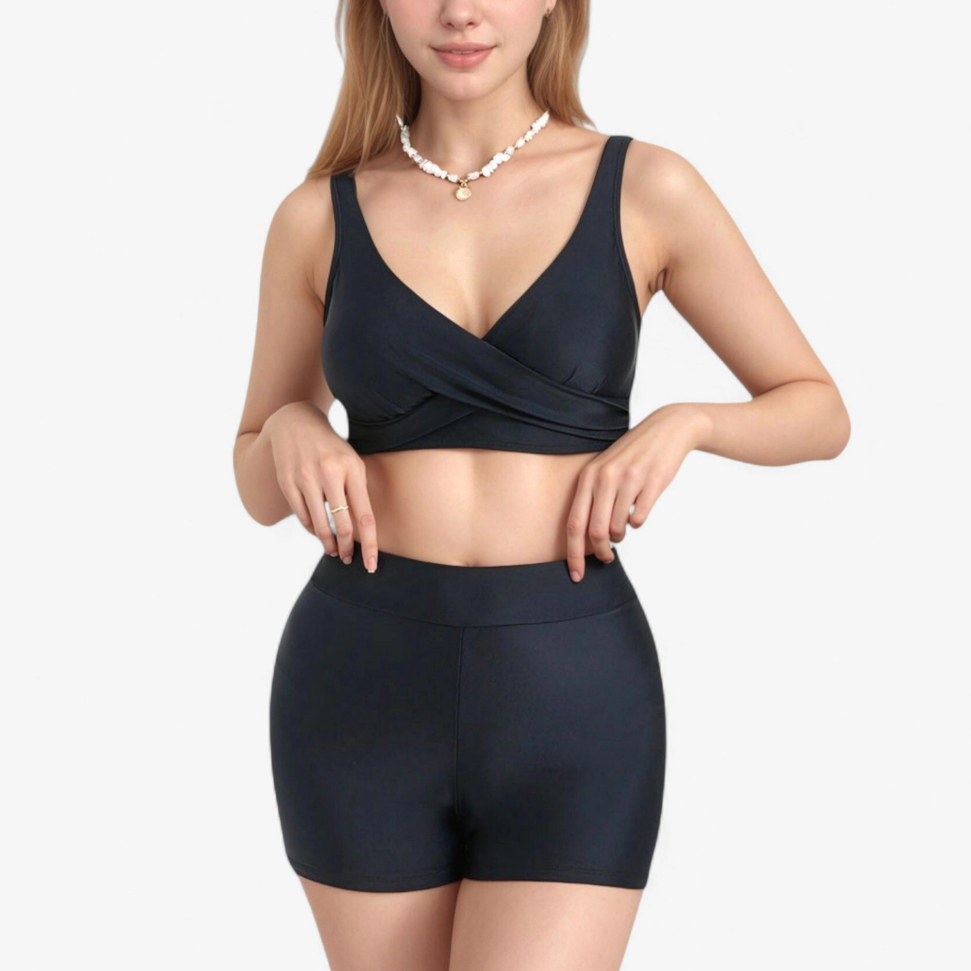 Anna-Kaci Twist Front Bikini Top and High Waist Swim Shorts Set