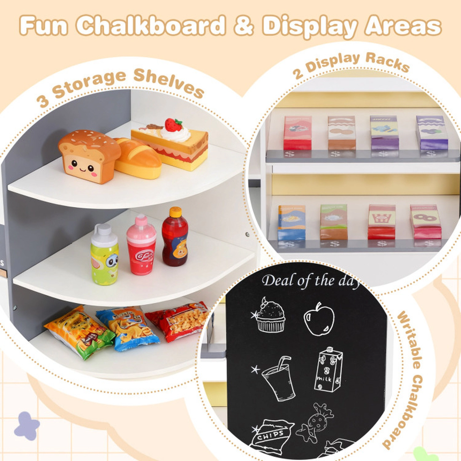 SUGIFT Kids Grocery Store Playset with Cash Register POS Machine for Ages 3-8 Gray