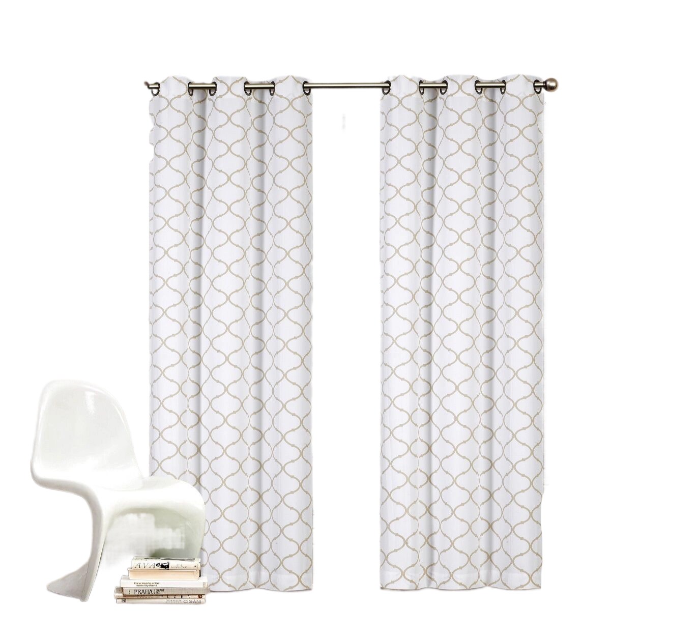 Kate Aurora Set of 2 Modern Elements Quatrefoil Lattice Poly Cotton Grommet Top Curtain Panels