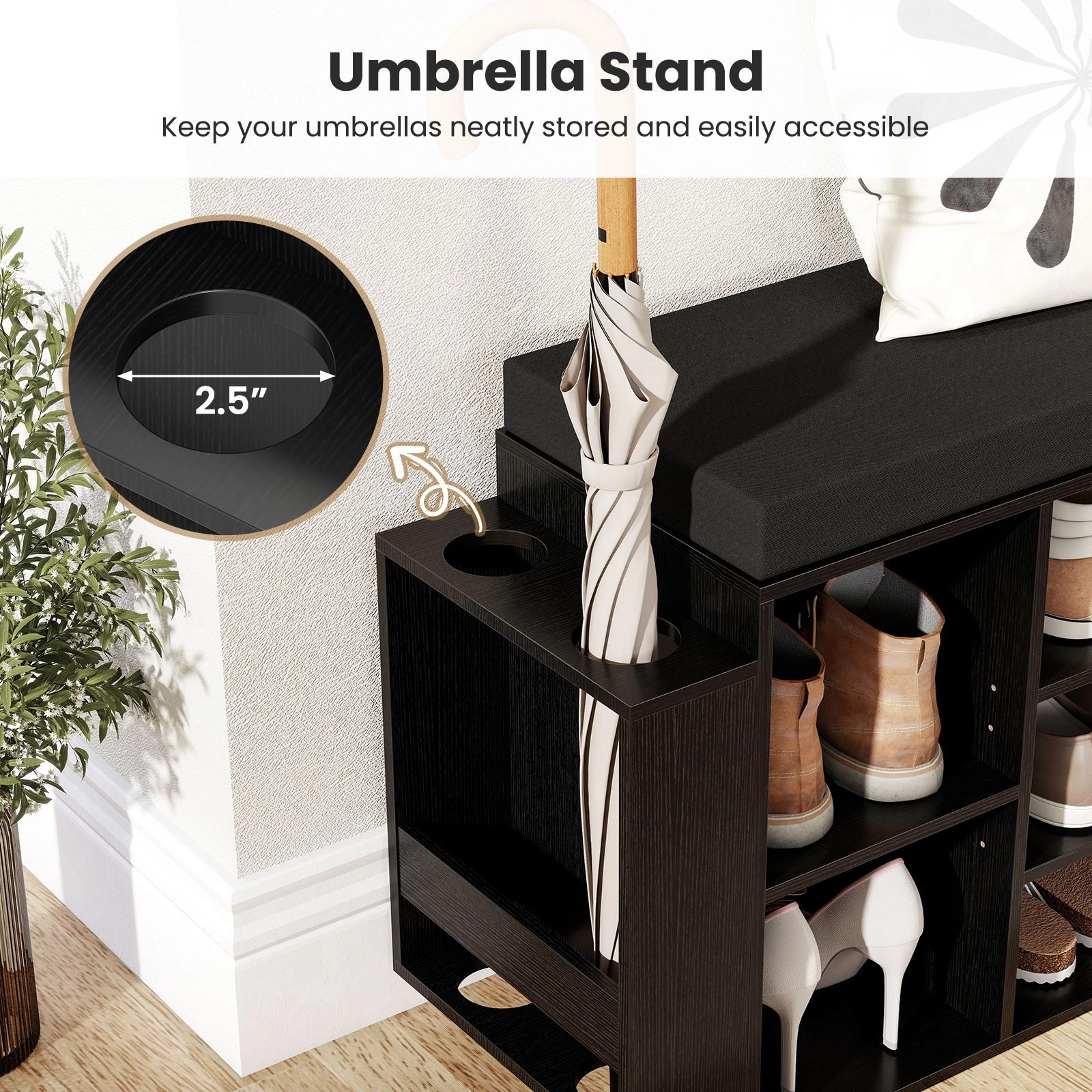 SlickBlue Entryway Shoe Bench with 10 Cubbies and Umbrella Holder