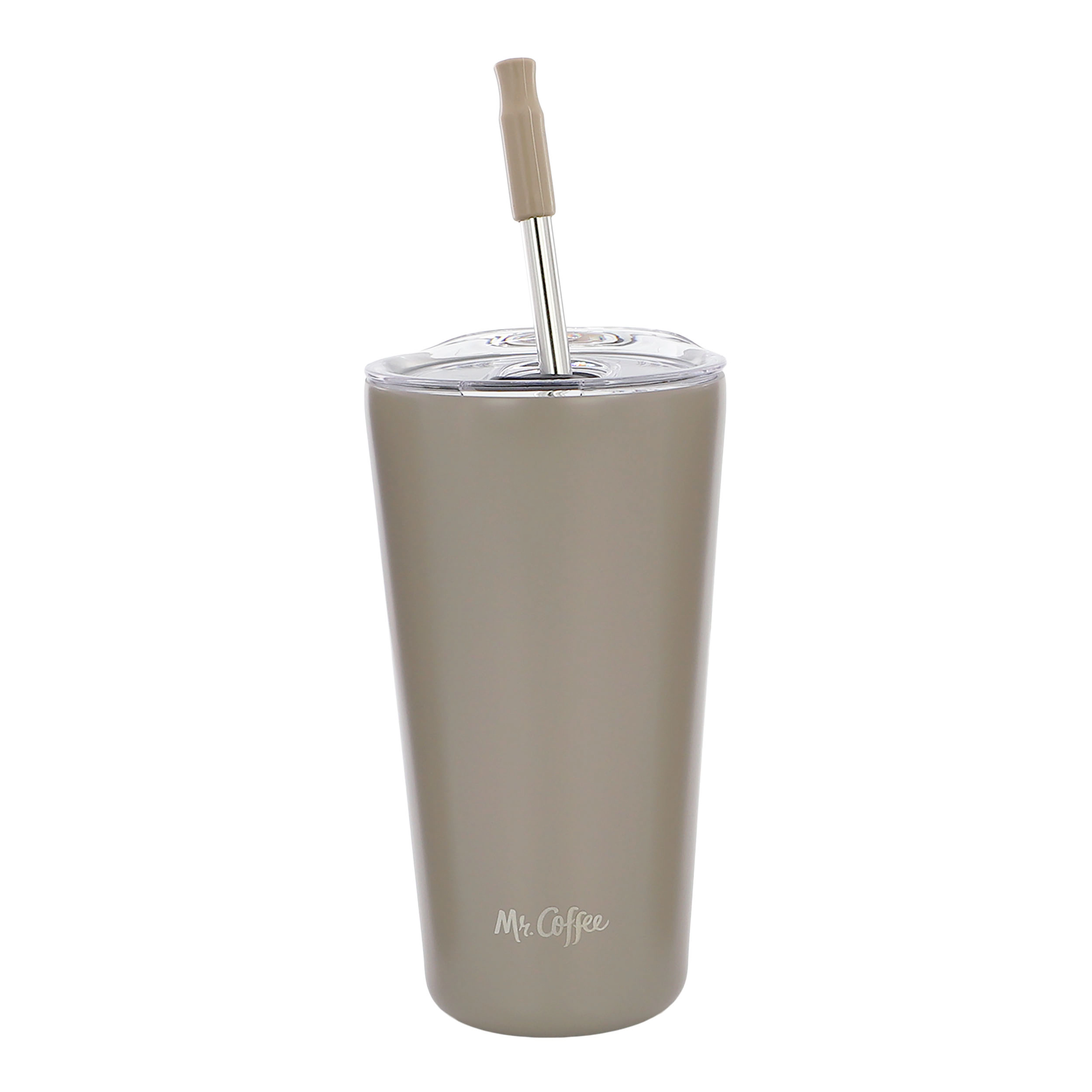 Mr. Coffee Java Quest 4-Piece Set 16 Ounce Double Wall Stainless Steel Tumbler in Beige with Stainless Steel Straw