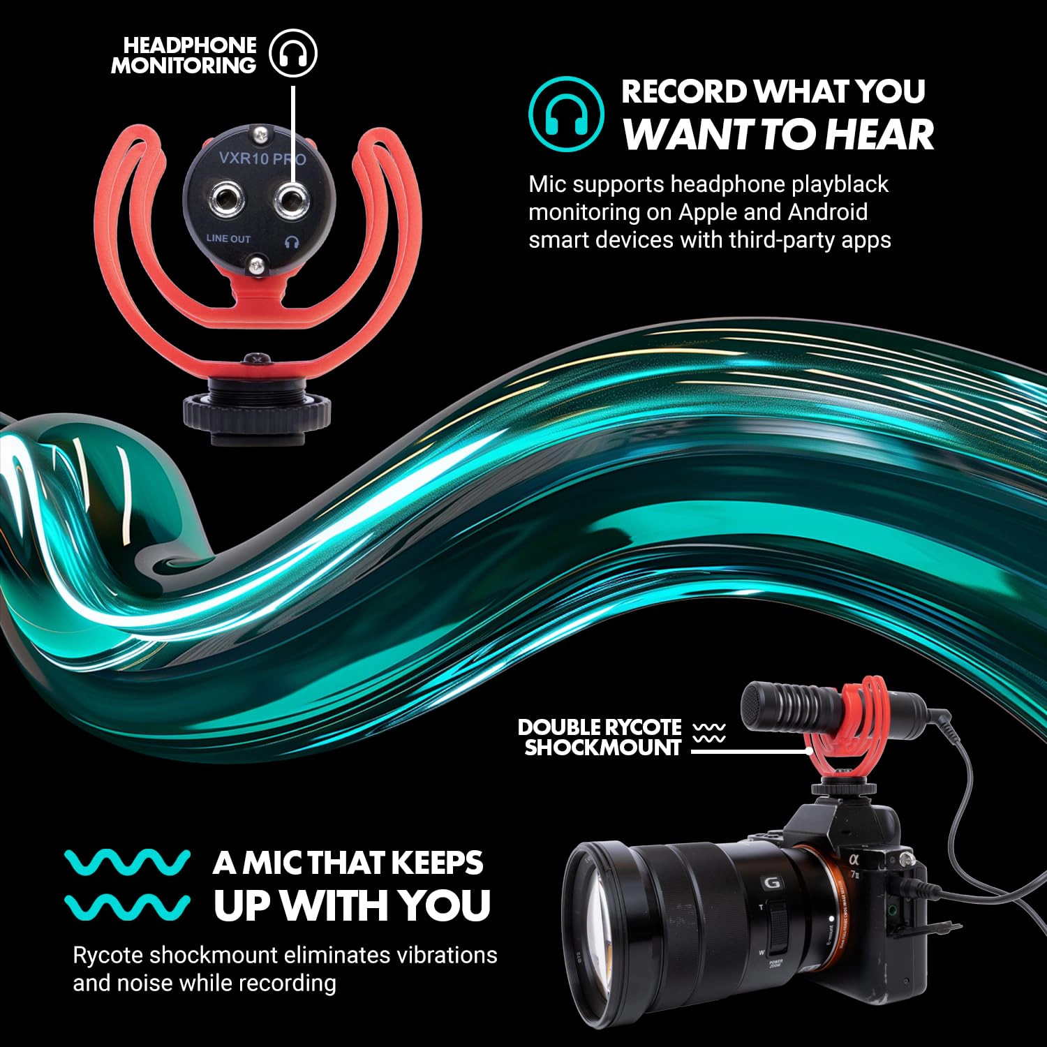 Movo VXR10-PRO Professional Video Microphone for Camera with Rycote Lyre Shock Mount - Shotgun Mic Compatible with DSLR