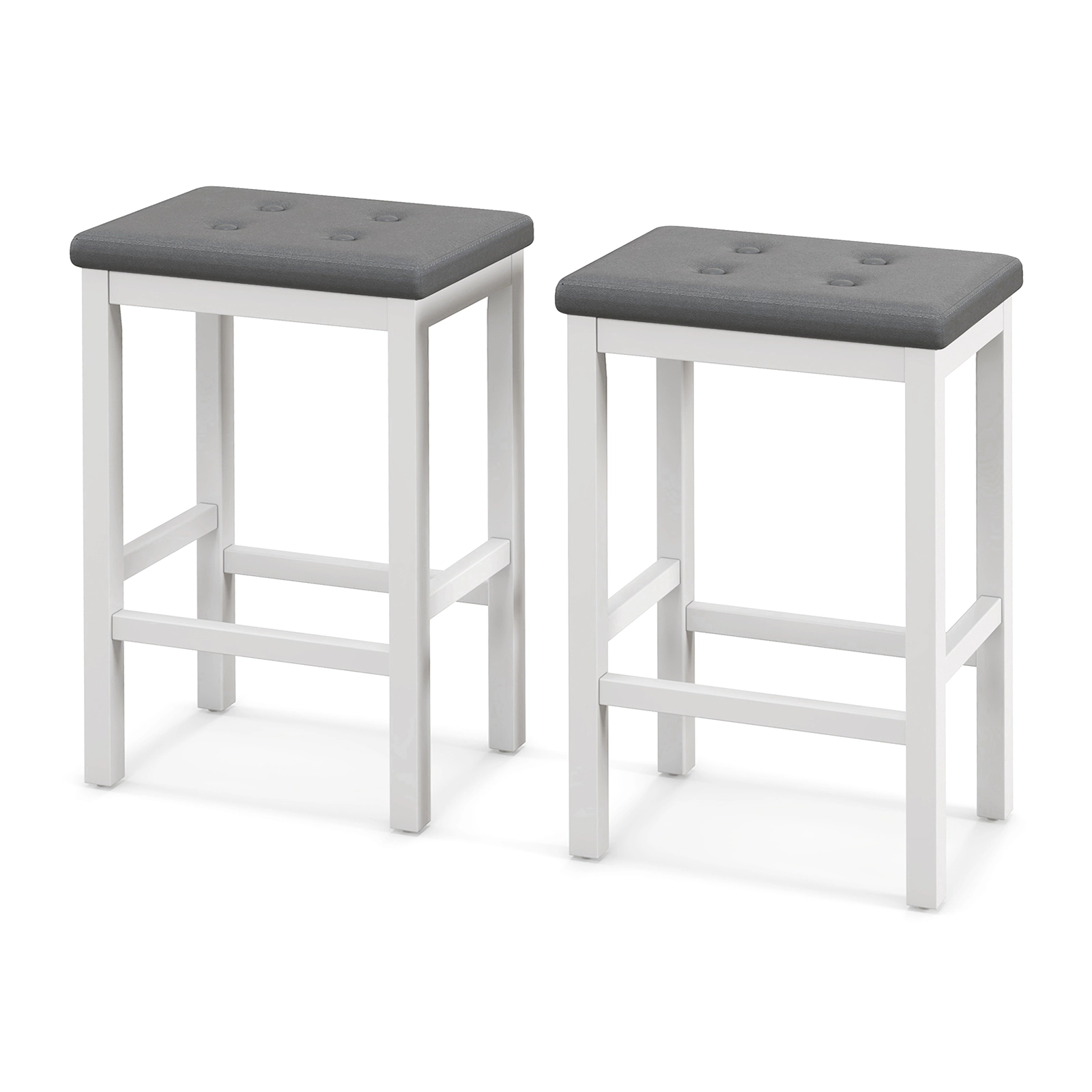 SUGIFT White Padded Seat Footrest and Rubber Wood Frame Set of 2 24 Inch Bar Stool