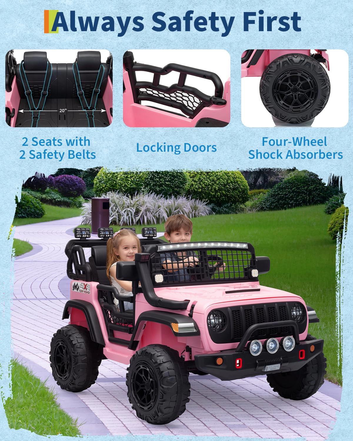 24V 2-Seater Kids Electric Ride On Truck with Remote, Dual 200W Motors, 20" Seat, LED Lights, Music