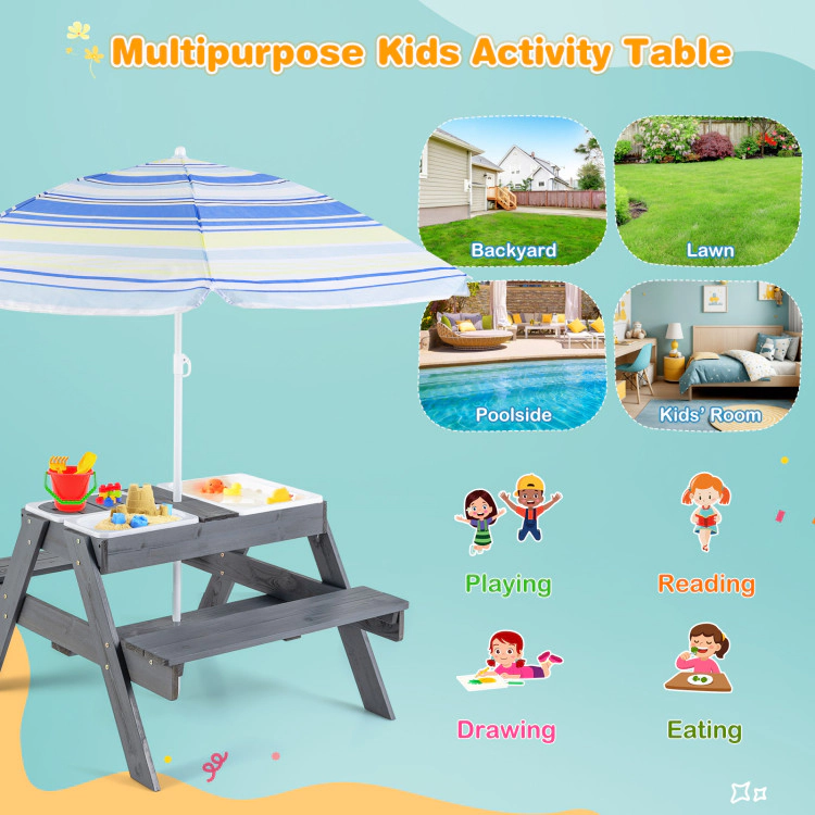 Hivvago Kids Picnic Table Set With 3 Removable Bins
