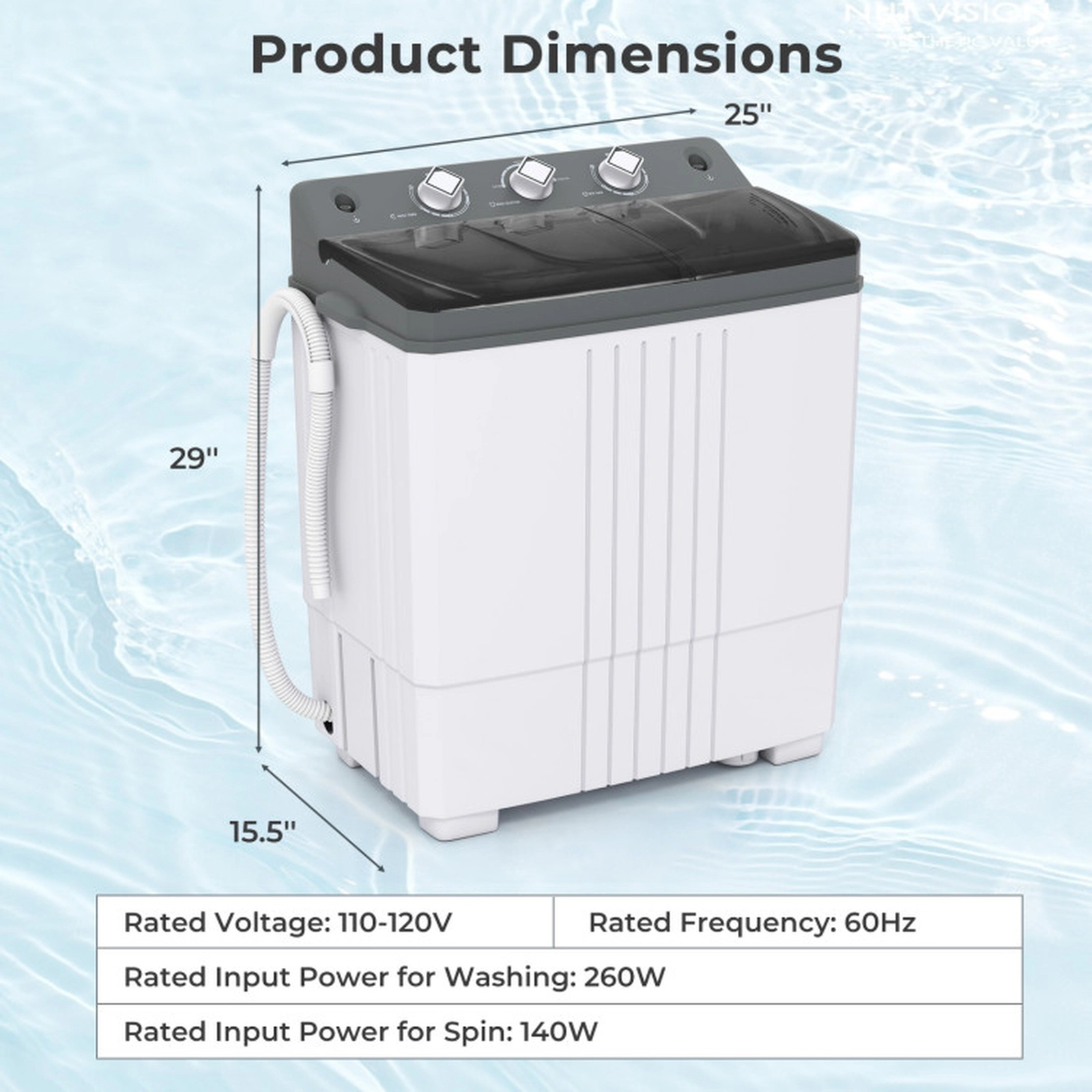 SUGIFT Gray Twin Tub Portable Washing Machine with Drain Pump and 12-lb Washer 25-in W 15.5-in D 29-in H