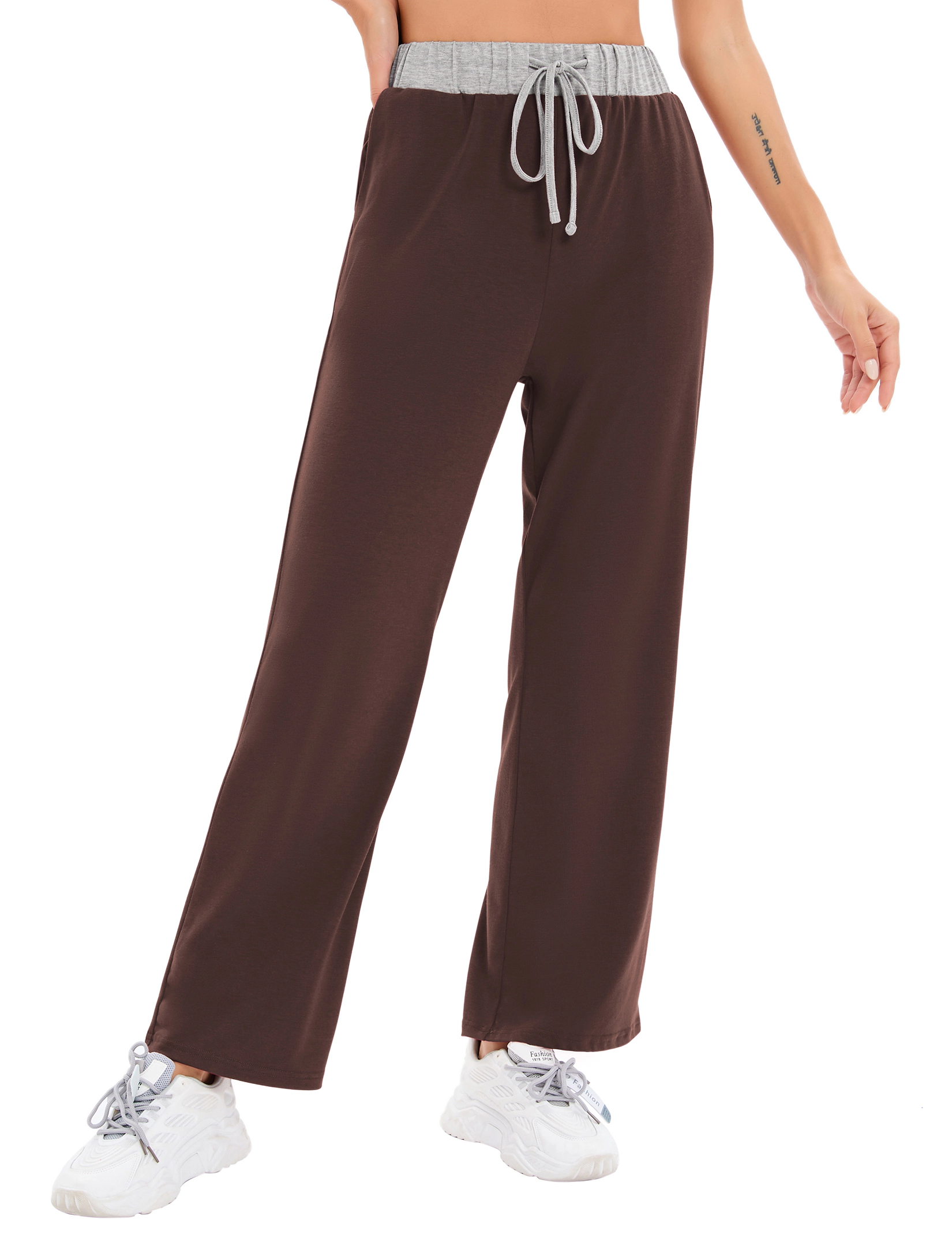 KOJOOIN Women's High Waist Drawstring Wide Leg Lounge Palazzo Soft Knit Relaxed Pants