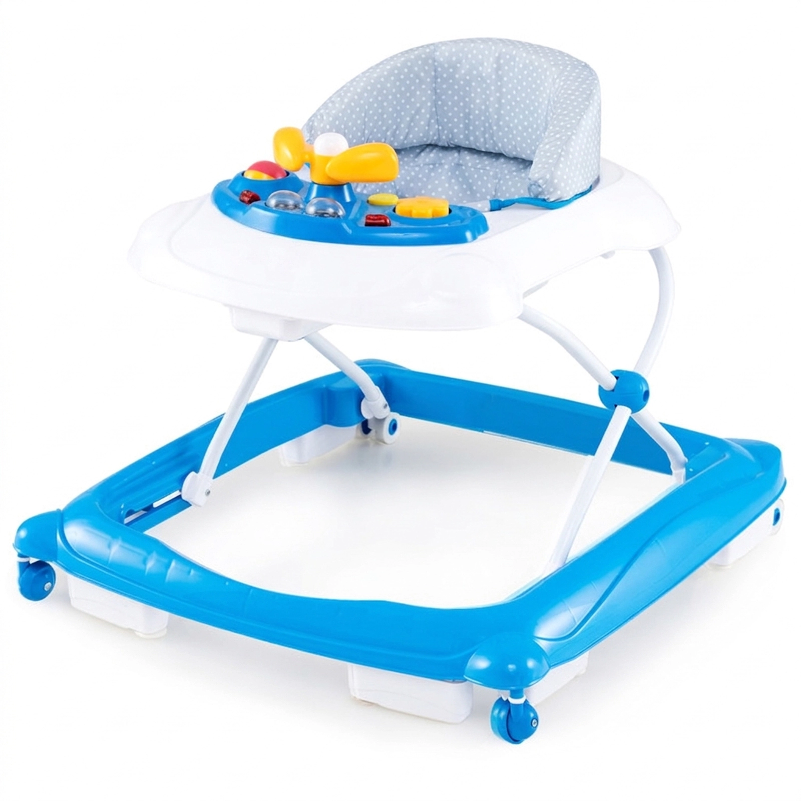 SUGIFT Baby Blue Foldable Walker with Music Tray and 3 Adjustable Heights 24.5-in W 24-in D 26.5-lb Seat Capacity