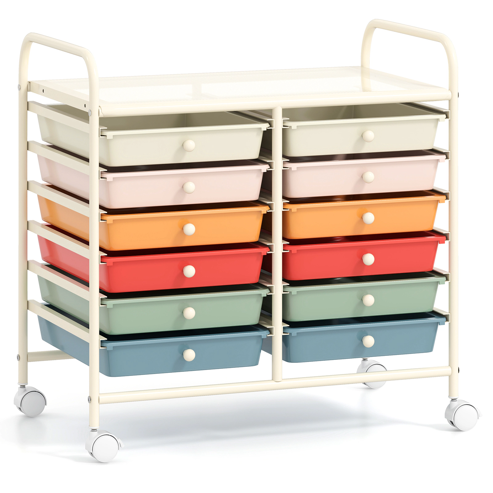 SUGIFT 12-Drawer Rolling Storage Cart with Removable Plastic Drawers on Wheels Macaron