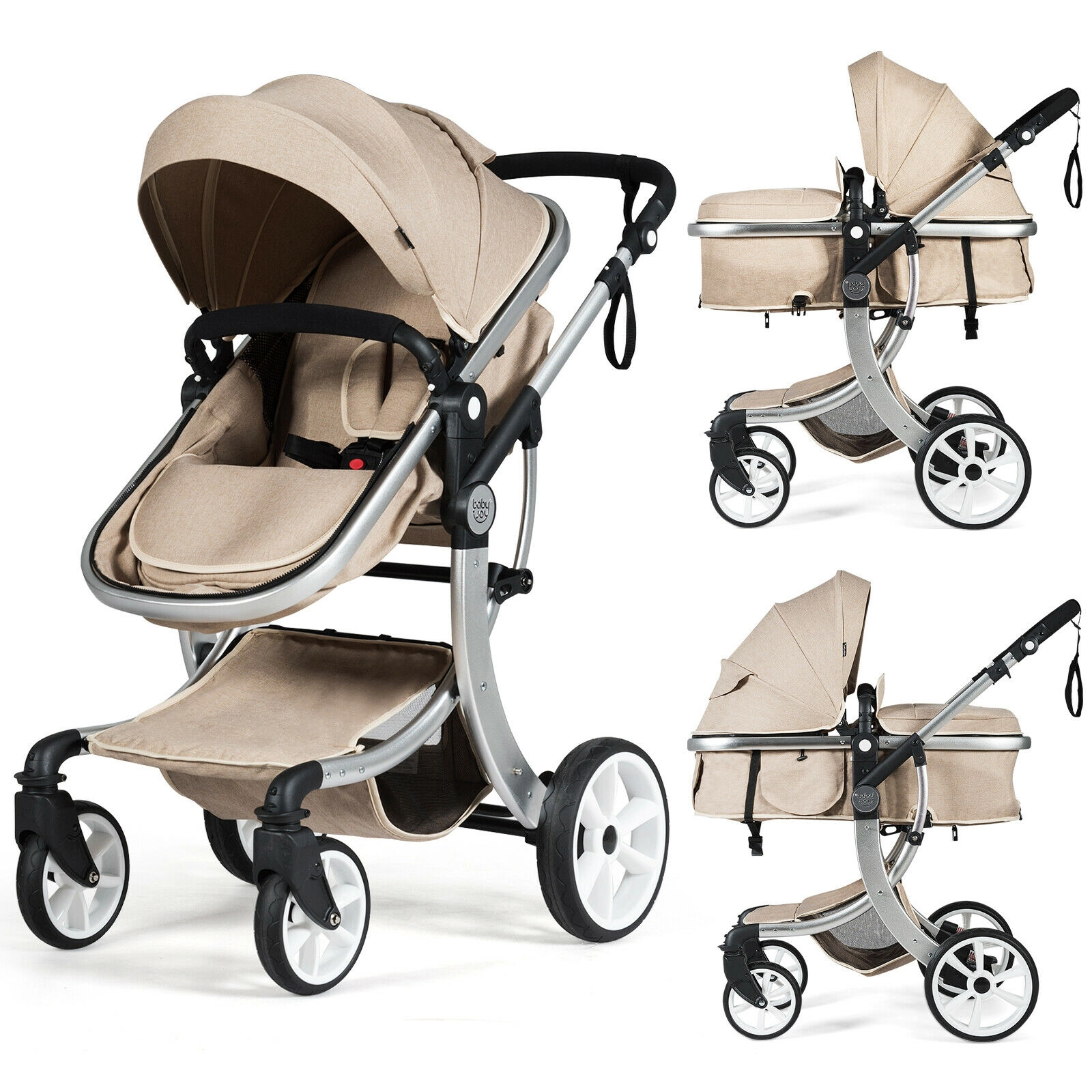 SlickBlue Foldable Infant Stroller with Adjustable Canopy and Safety Harness