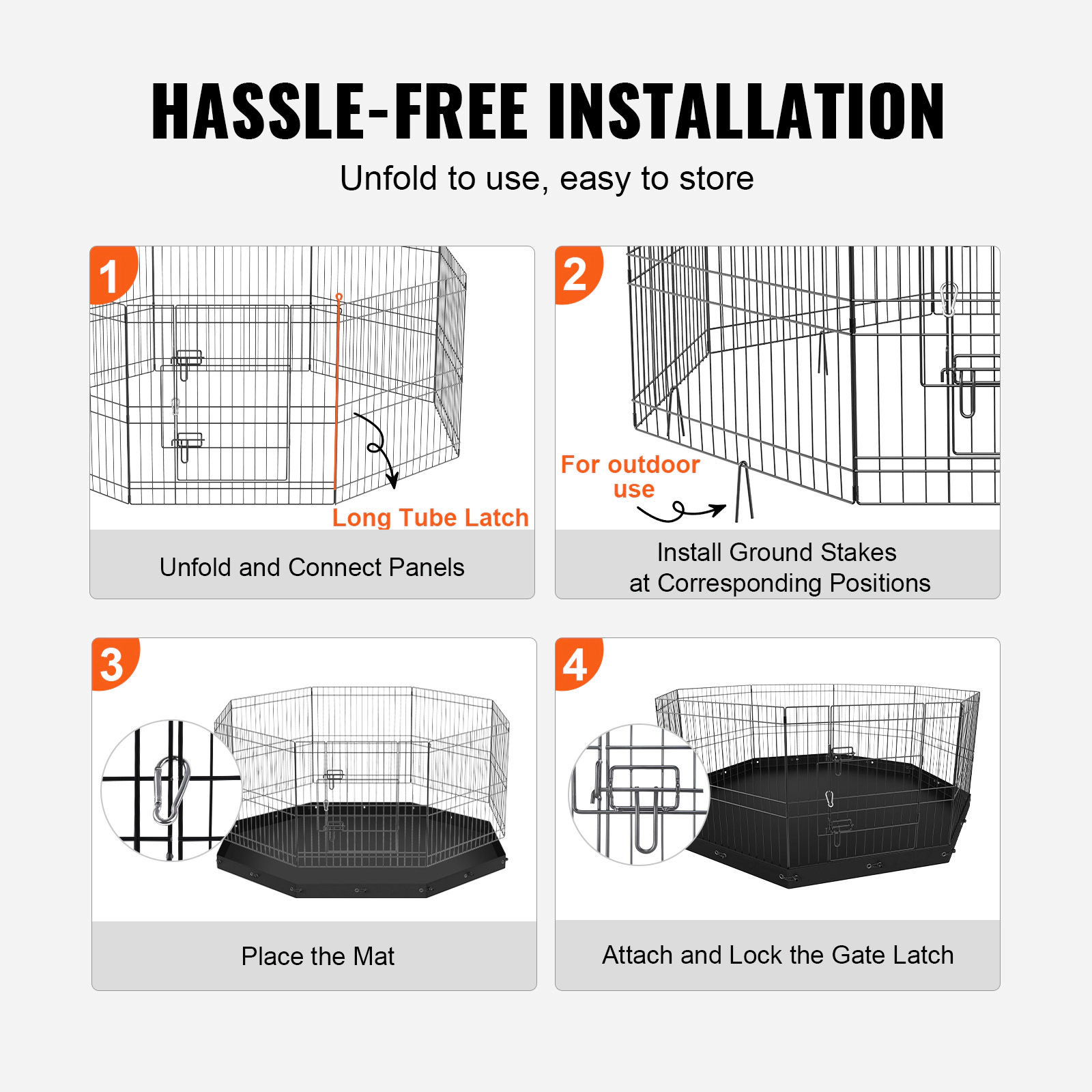 HONGGE 8-Panel Foldable Metal Dog Playpen, 24 in Tall Exercise Pen with Ground Stakes for Small to Medium Pets