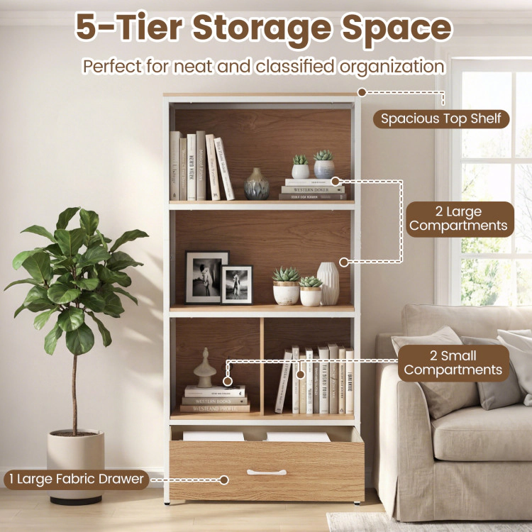 Hivvago 56" Tall Freestanding Bookcase with Drawer 5 Tier