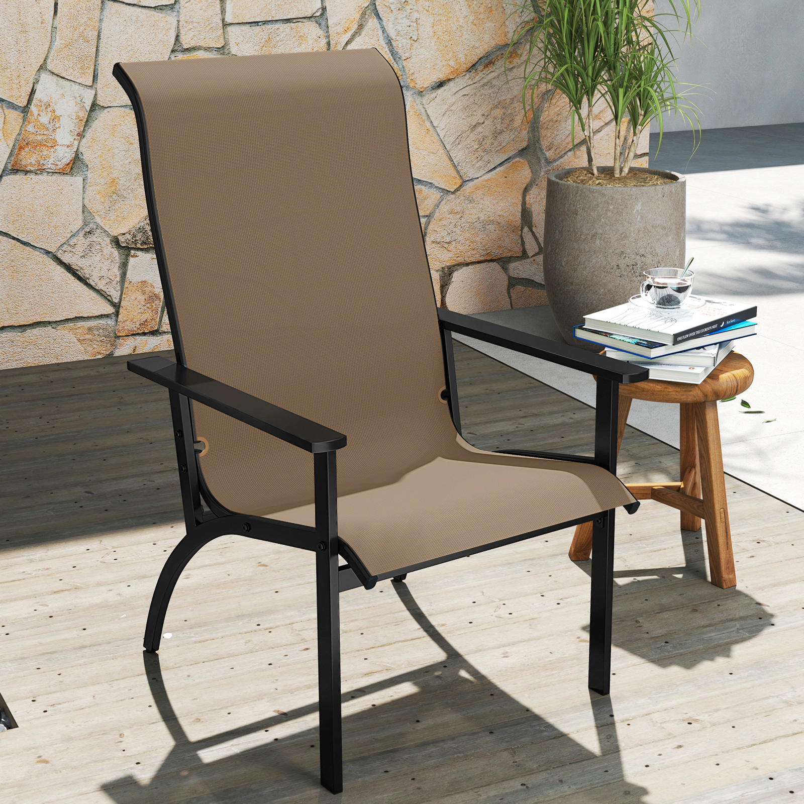 LJG Outdoor Adirondack Chair with High Back and Metal Frame for Porch Garden