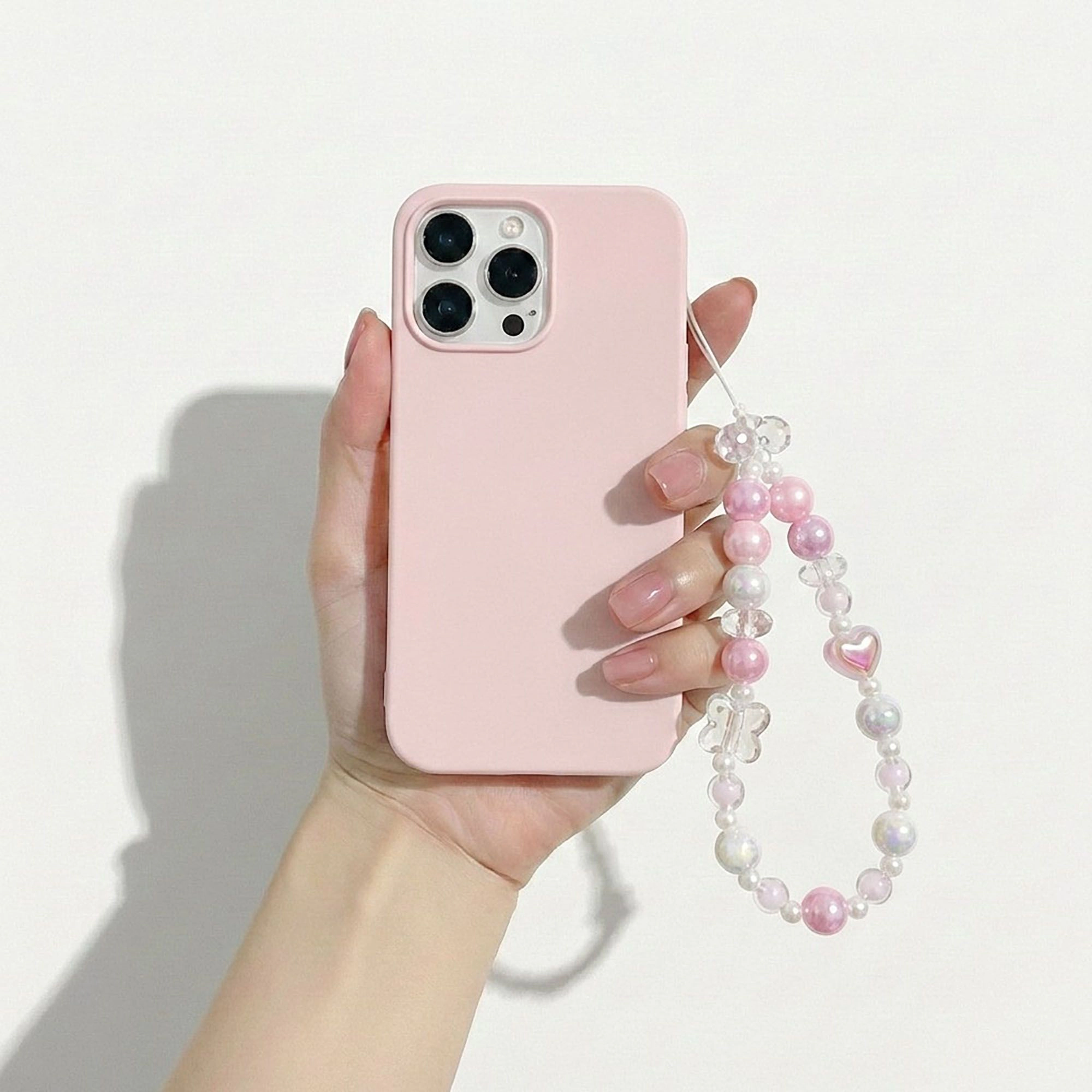 Alilang Women's 3-PC Pink Iridescent Beaded Phone Charm Strap with Heart Accent