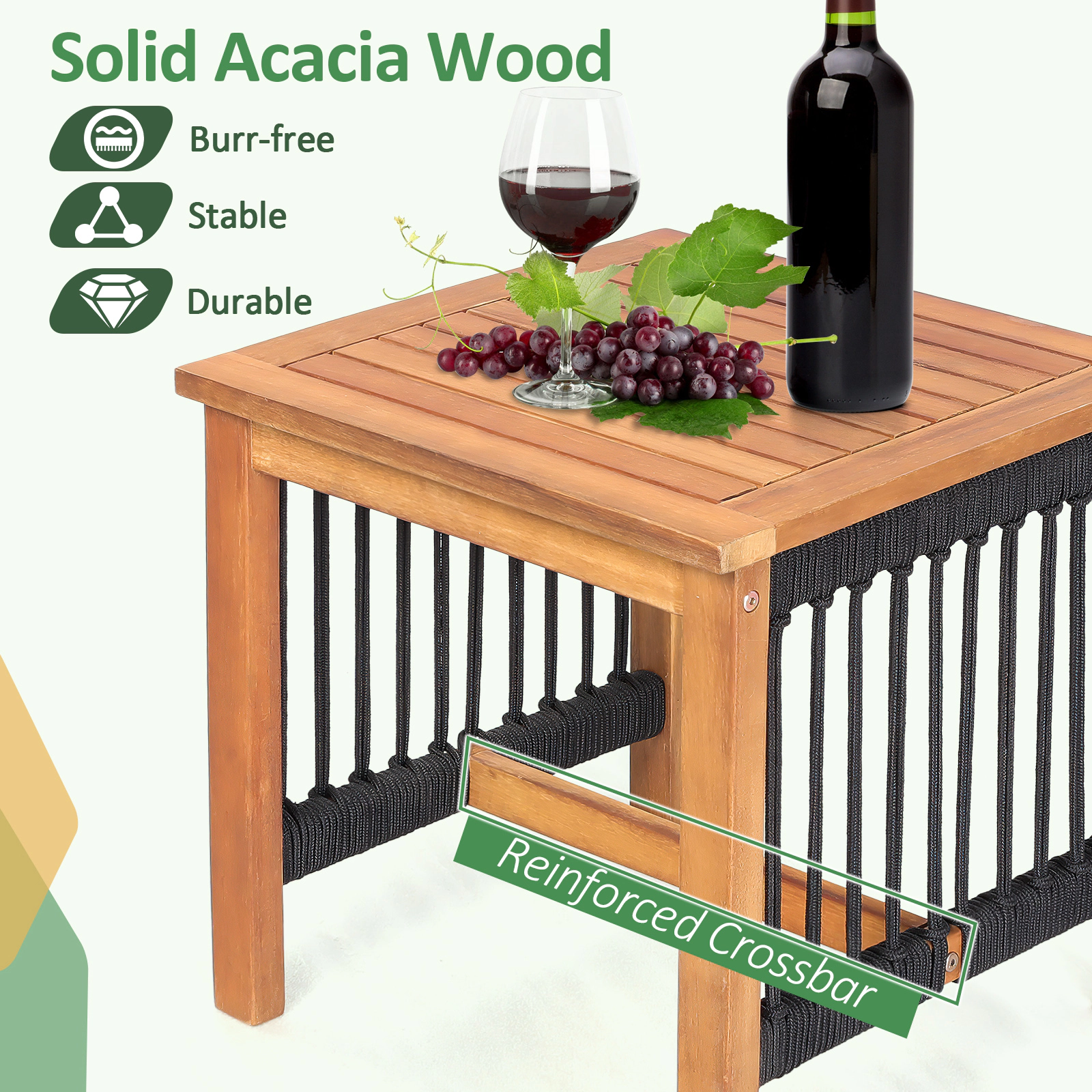 SUGIFT 3-Piece Rocking Conversation Bistro Set with Acacia Wood Frames 360-Lb Chair Capacity Black and Natural