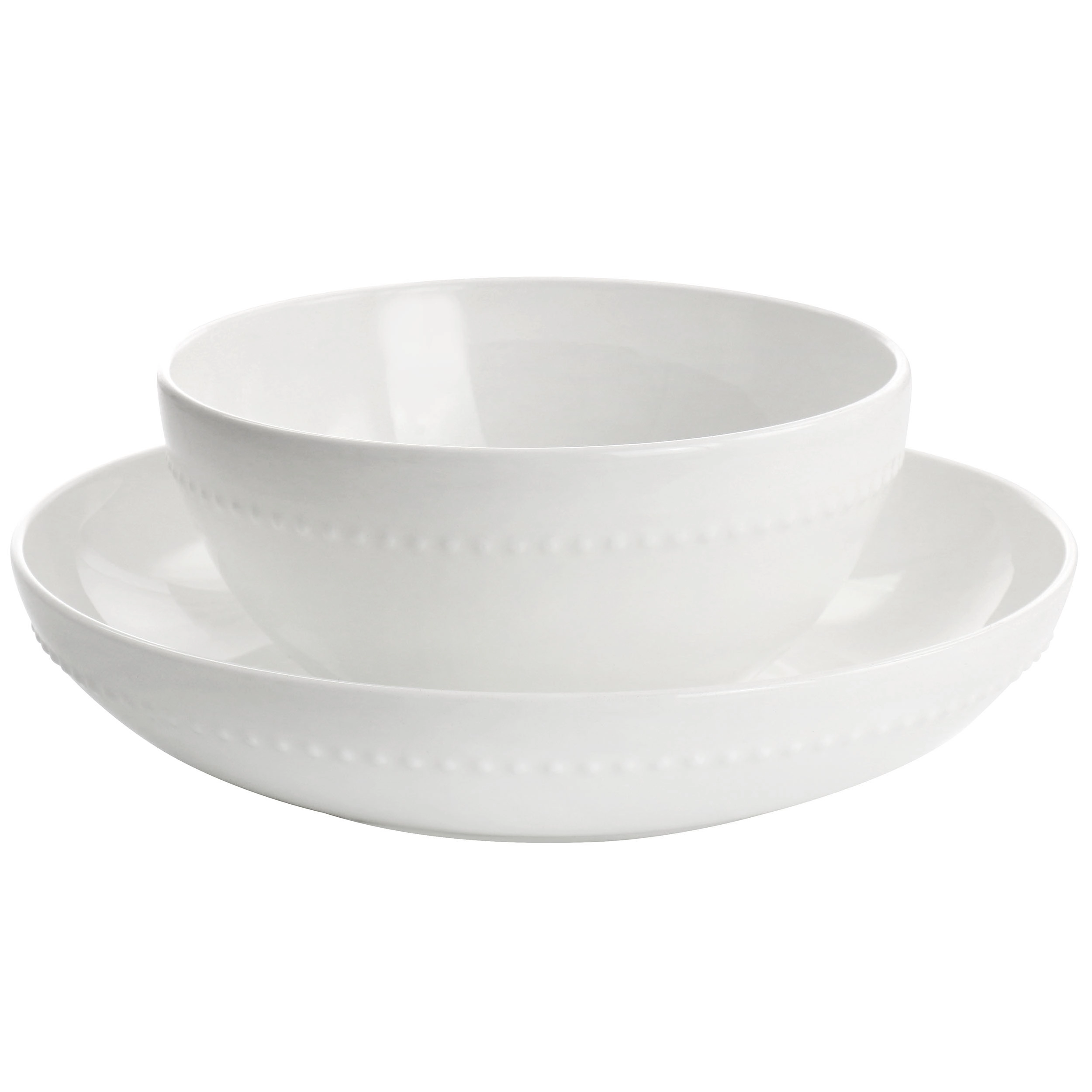 Gibson Elite Embossed Bone China 16 Piece Double Bowl Dinnerware Set in White