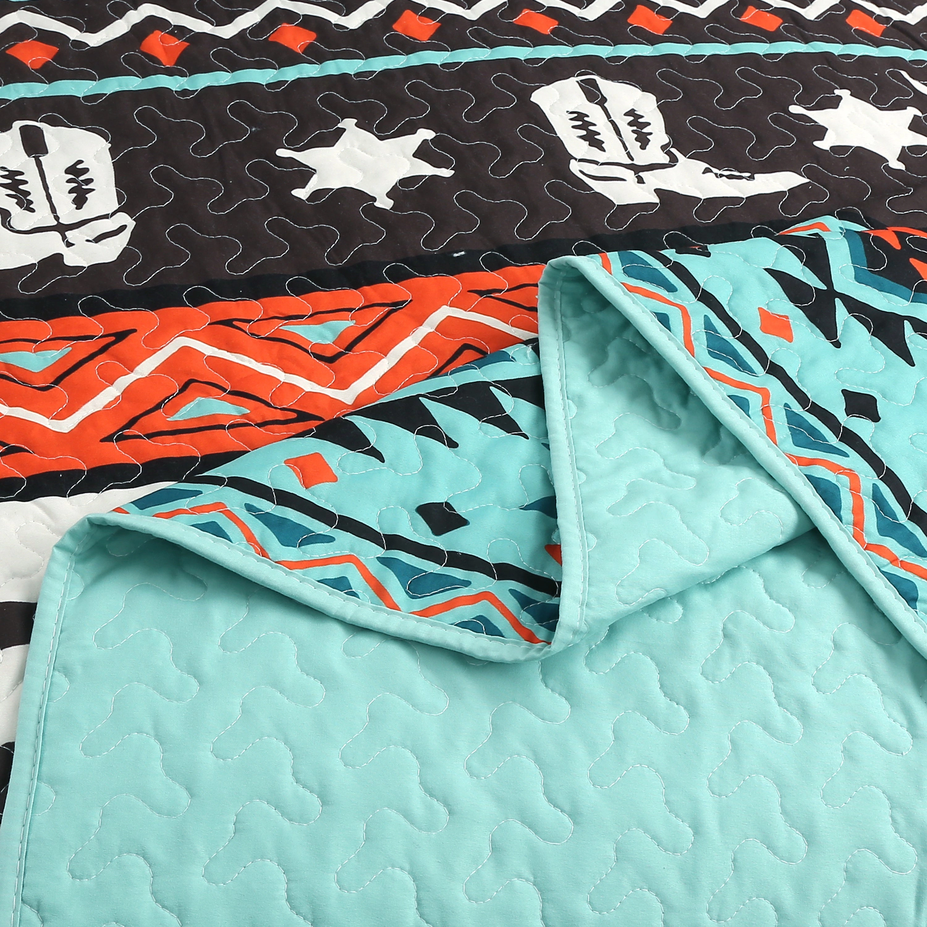 MarCielo 3 Piece Southwestern Cowboy Quilt Set - Western Horse Bedspread Set
