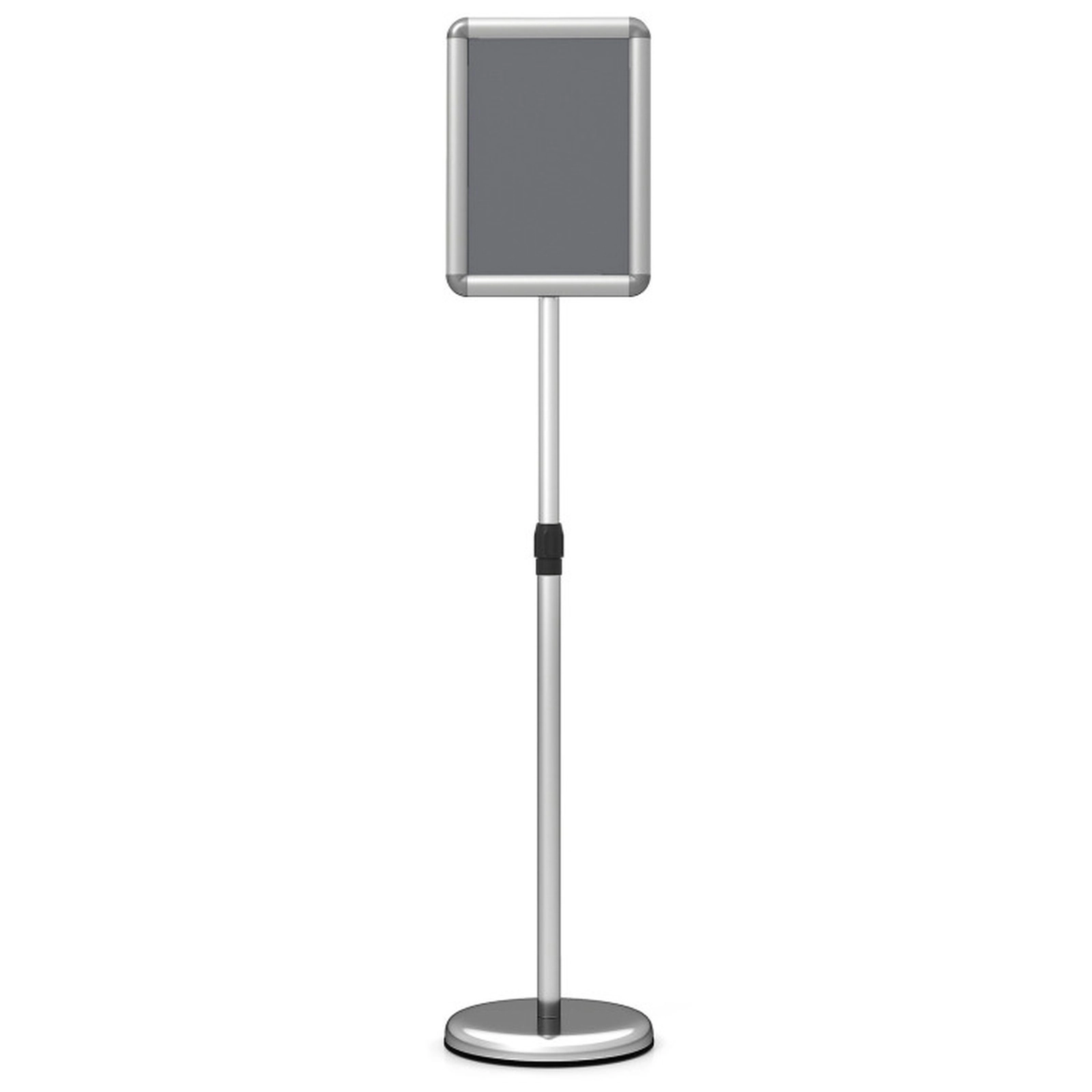 SUGIFT 8.5-in x 11-in Snap-Open Frame 360-Degree Rotating Floor Sign Holder Stand 32-in to 51.5-in Height Silver