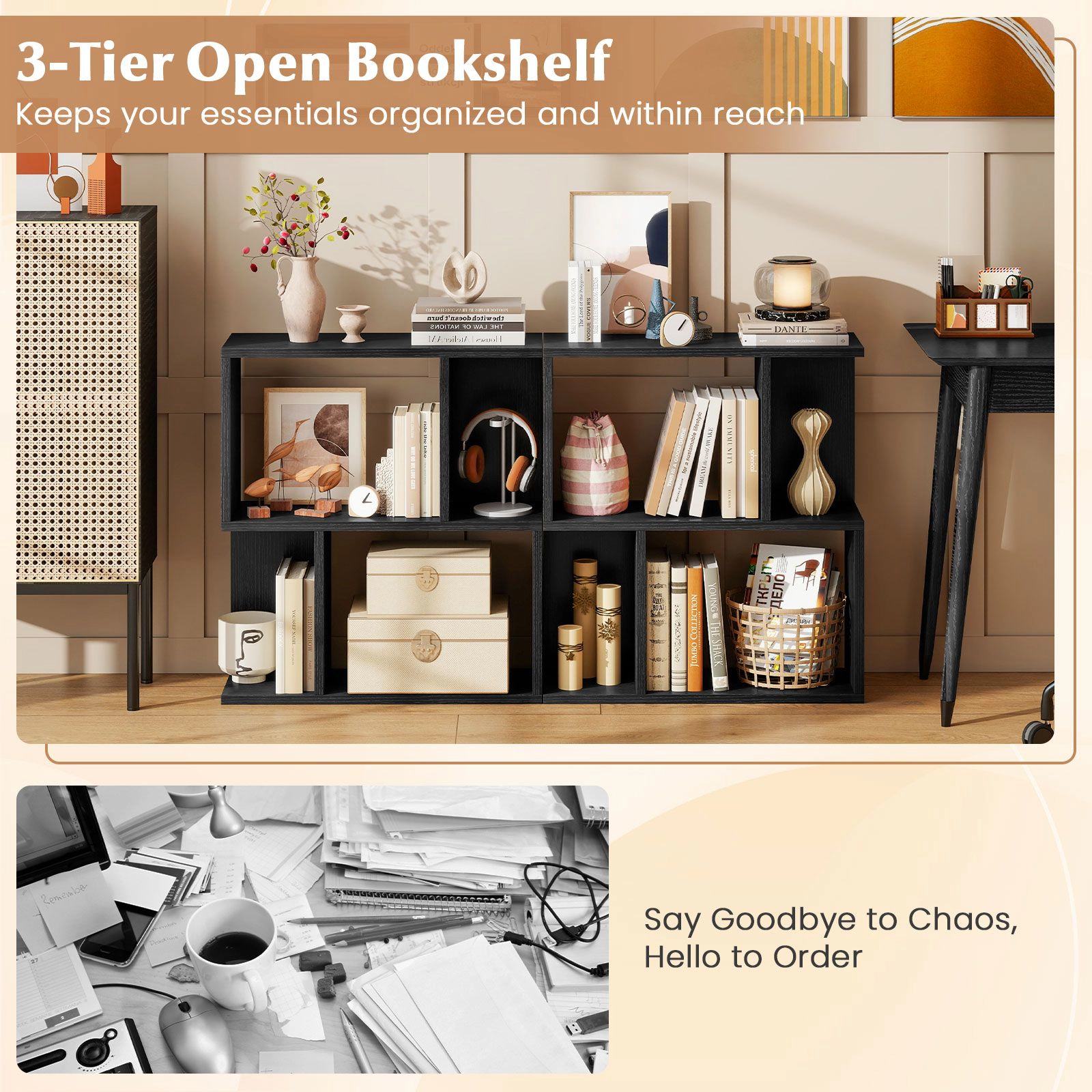 SlickBlue 3 Tier Bookshelf Open Storage Bookcase Freestanding Display Shelf
