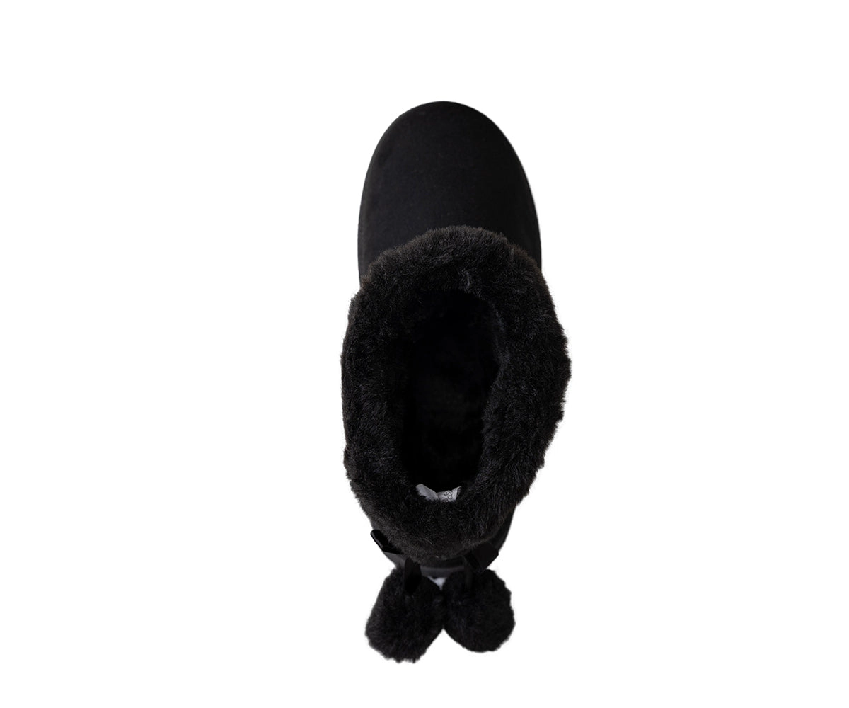 Bebe Girl's Cozy Boot with Bow and Pom Details