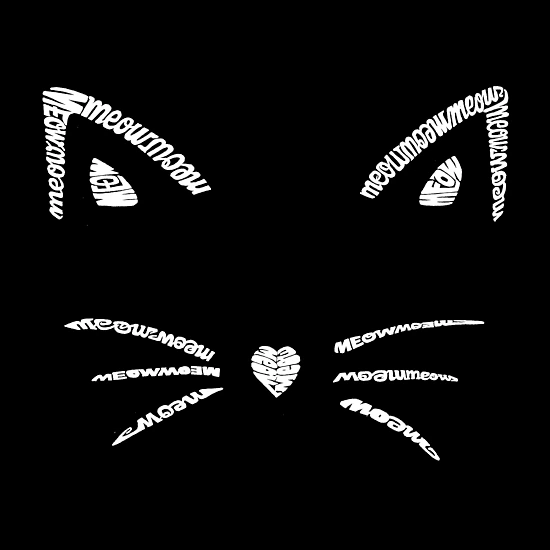 LA Pop Art Men's Word Art T-Shirt - 100% Cotton Crew Neck Short Sleeve, 'Whiskers' Meow Design