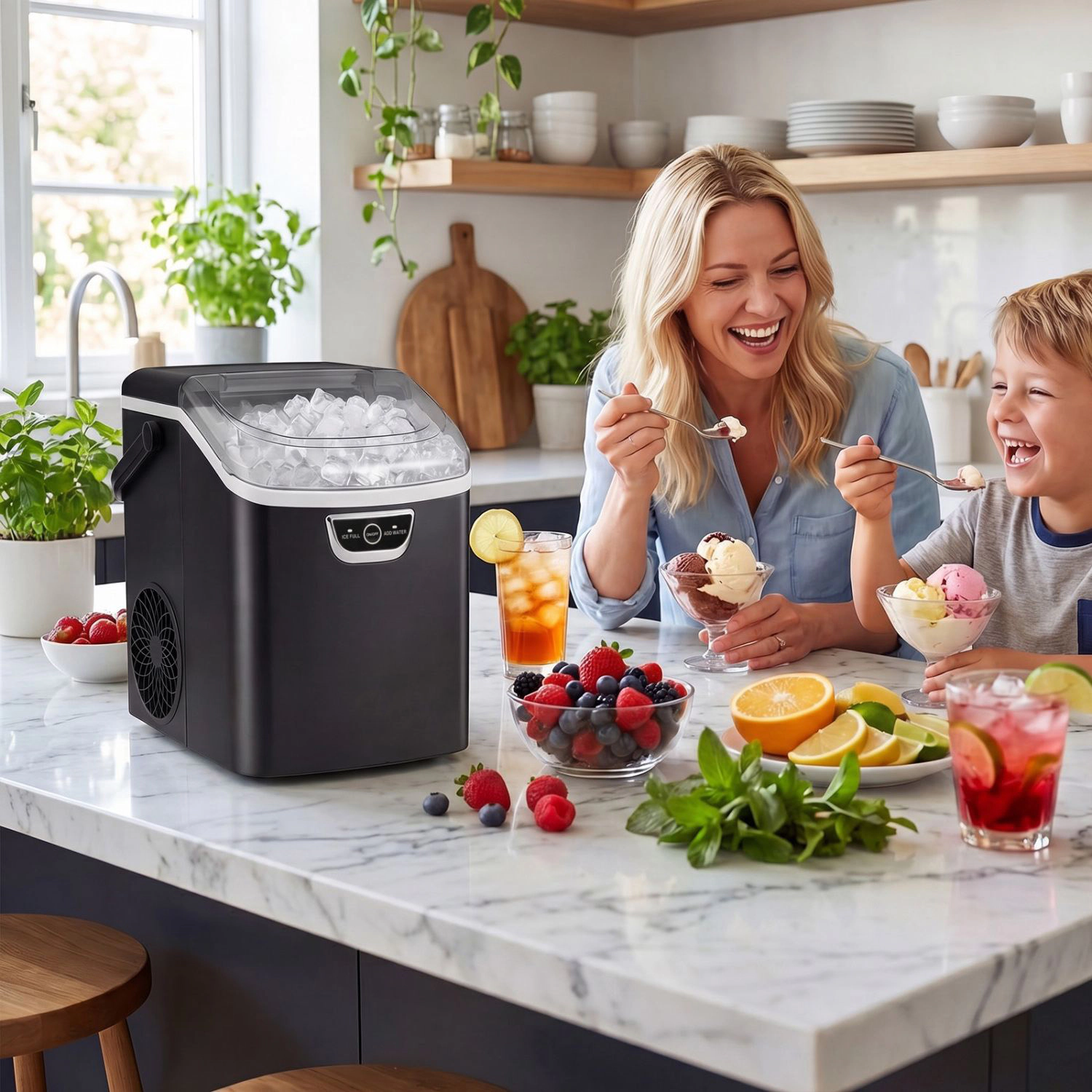 SlickBlue Black Countertop Pellet Ice Maker, 33 Lbs Daily