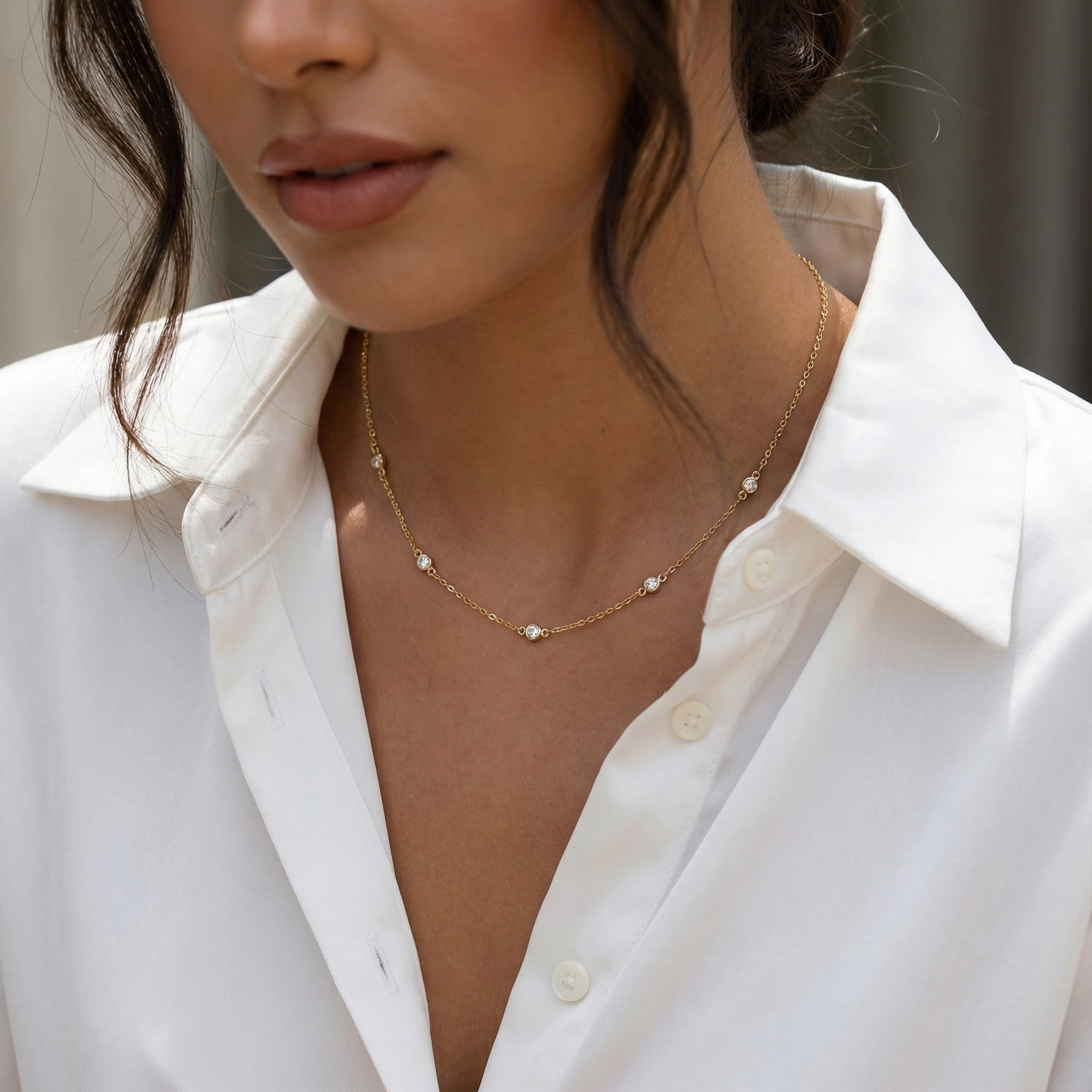 Mint & Lily Women's Dainty Crystal Station Necklace