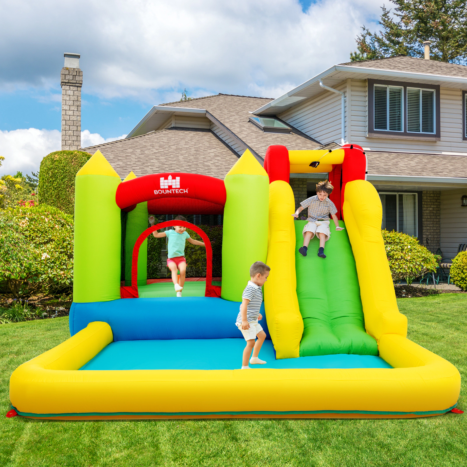 LJG Kids Outdoor Inflatable Bounce House with 480 W Blower