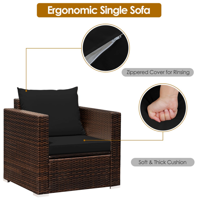 Hivvago 3 Pcs Patio Conversation Rattan Furniture Set With Cushion