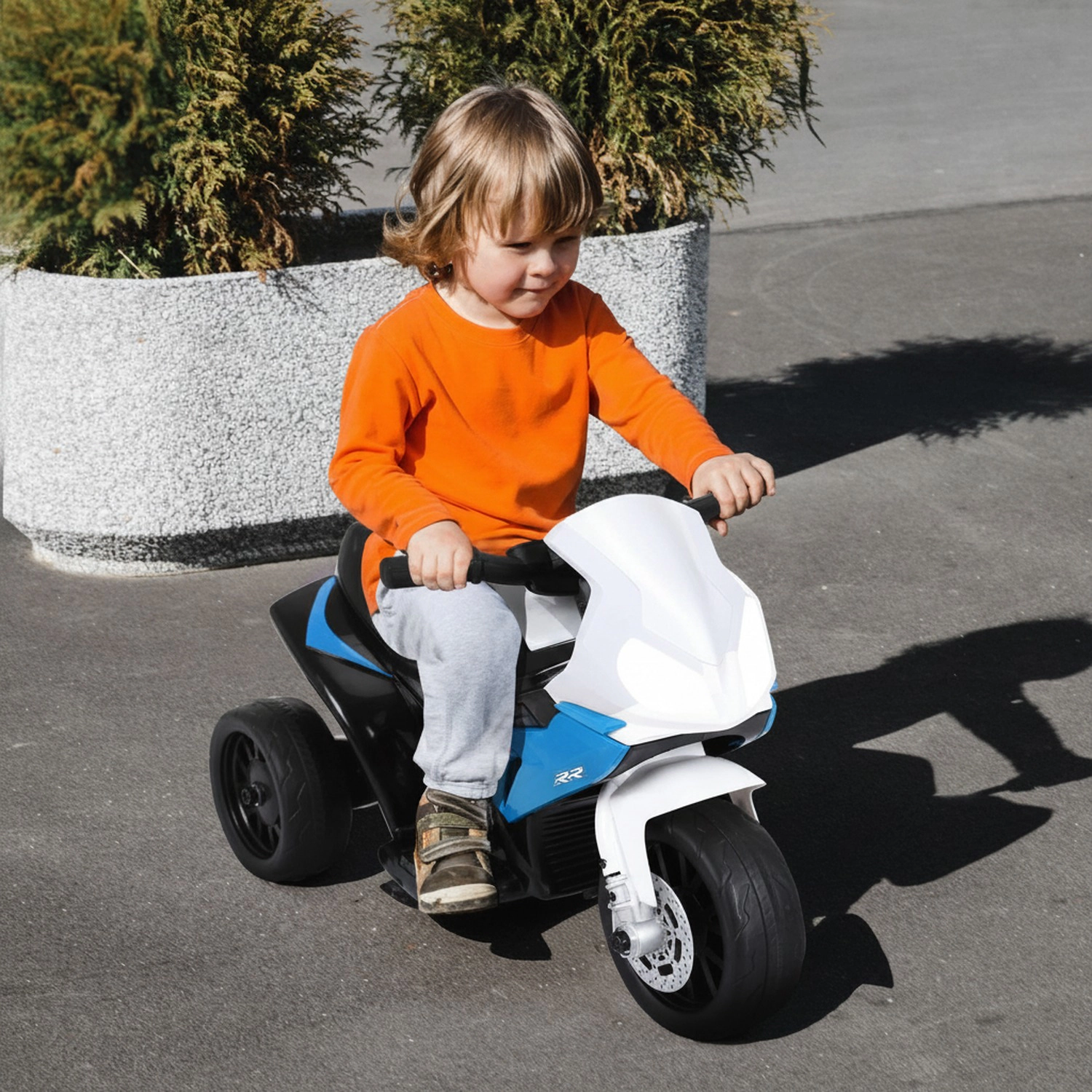HONGGE 3-Wheel Toddler Electric Motorcycle, 6V, Headlight & Music, Holds 44 lbs, Blue