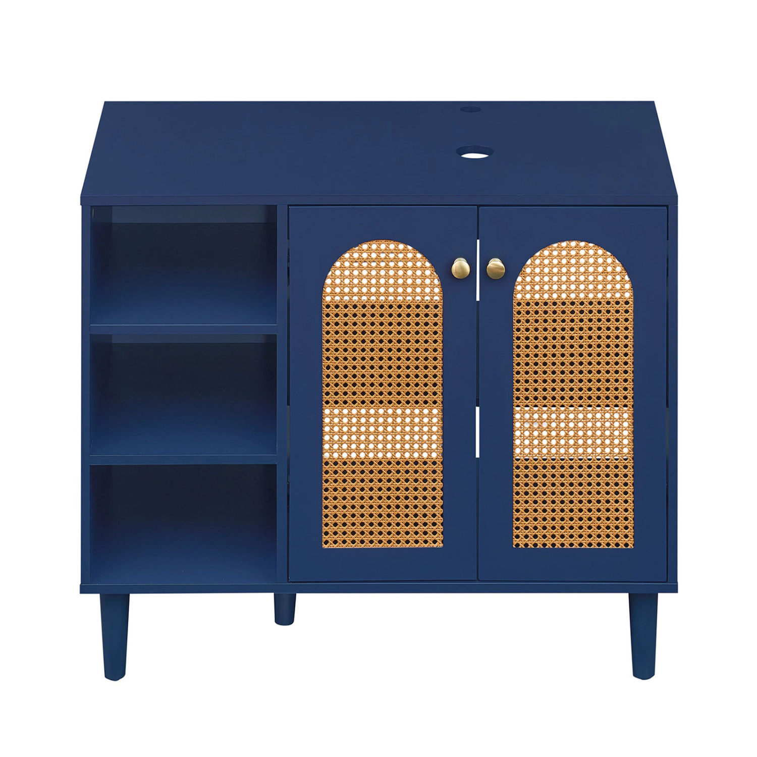 Slickblue 36 Inch Under Sink Bathroom Vanity Cabinet Navy Rattan Style 2-Door Storage