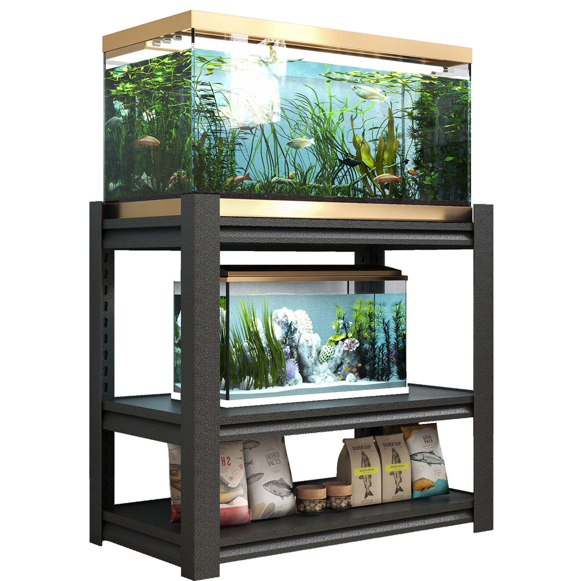 Flynama 3 Tier Fish Tank Stand 40-50 Gallon 34H x 18W in Adjustable Heavy Duty Aquarium Rack for Home and Office