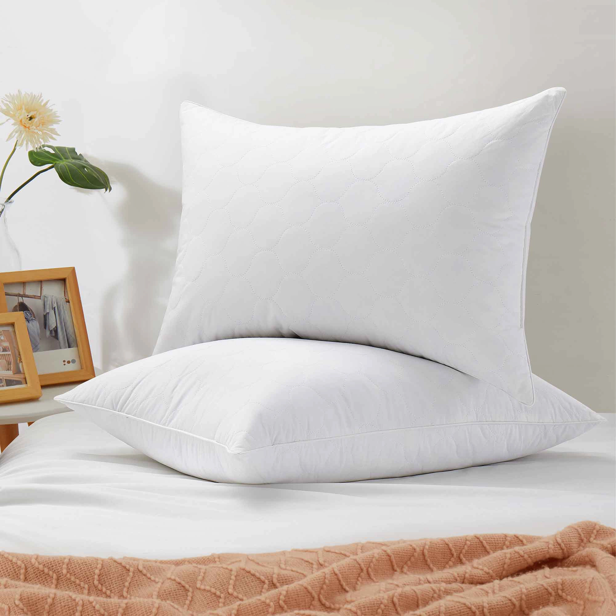 PeaceNest Quilted Goose Feather Bed Pillows with Soft Shell,Set of 2