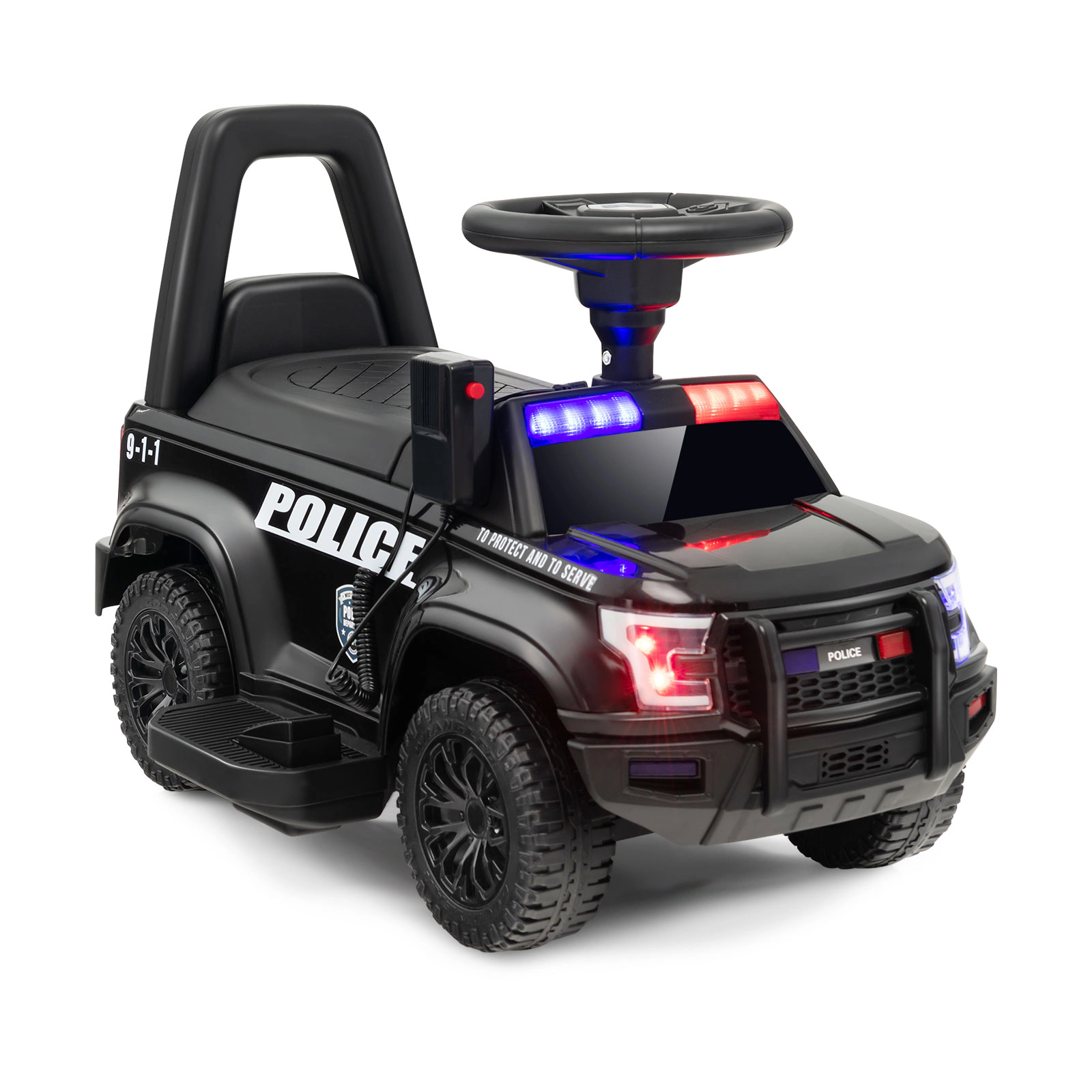 LJG 6V Kids Ride on Police Car with Real Megaphone and Siren Flashing Lights