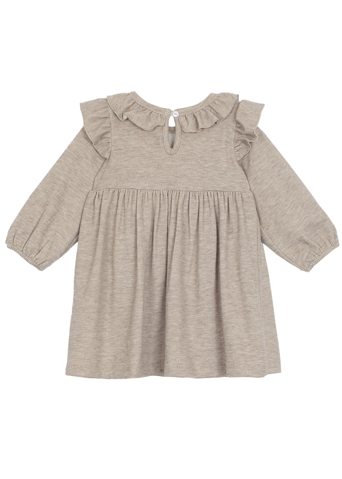 Mabel and Honey Cinnamon Oatmeal Ribbed Knit Dress for Girls - Ruffle Collar, Keyhole Back