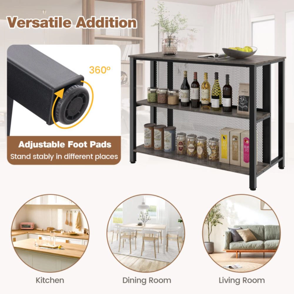 Hivvago 36-Inch Tall Bar Table with Triple Storage Shelves and Adjustable Metal Base